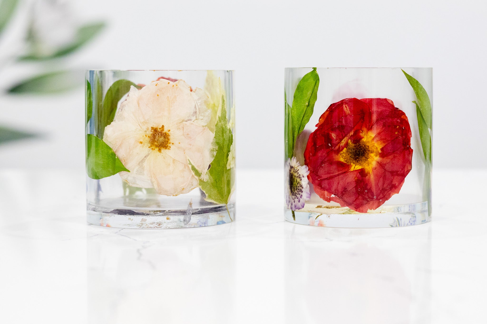 Pressed Flower Rocks Glass