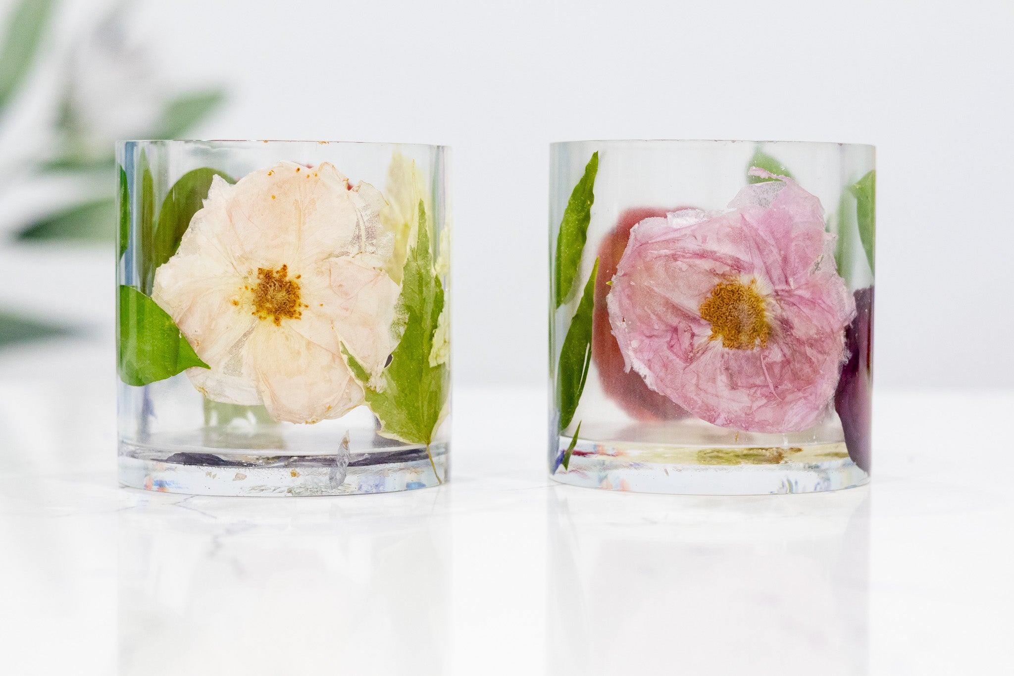 Pressed Flower Rocks Glass