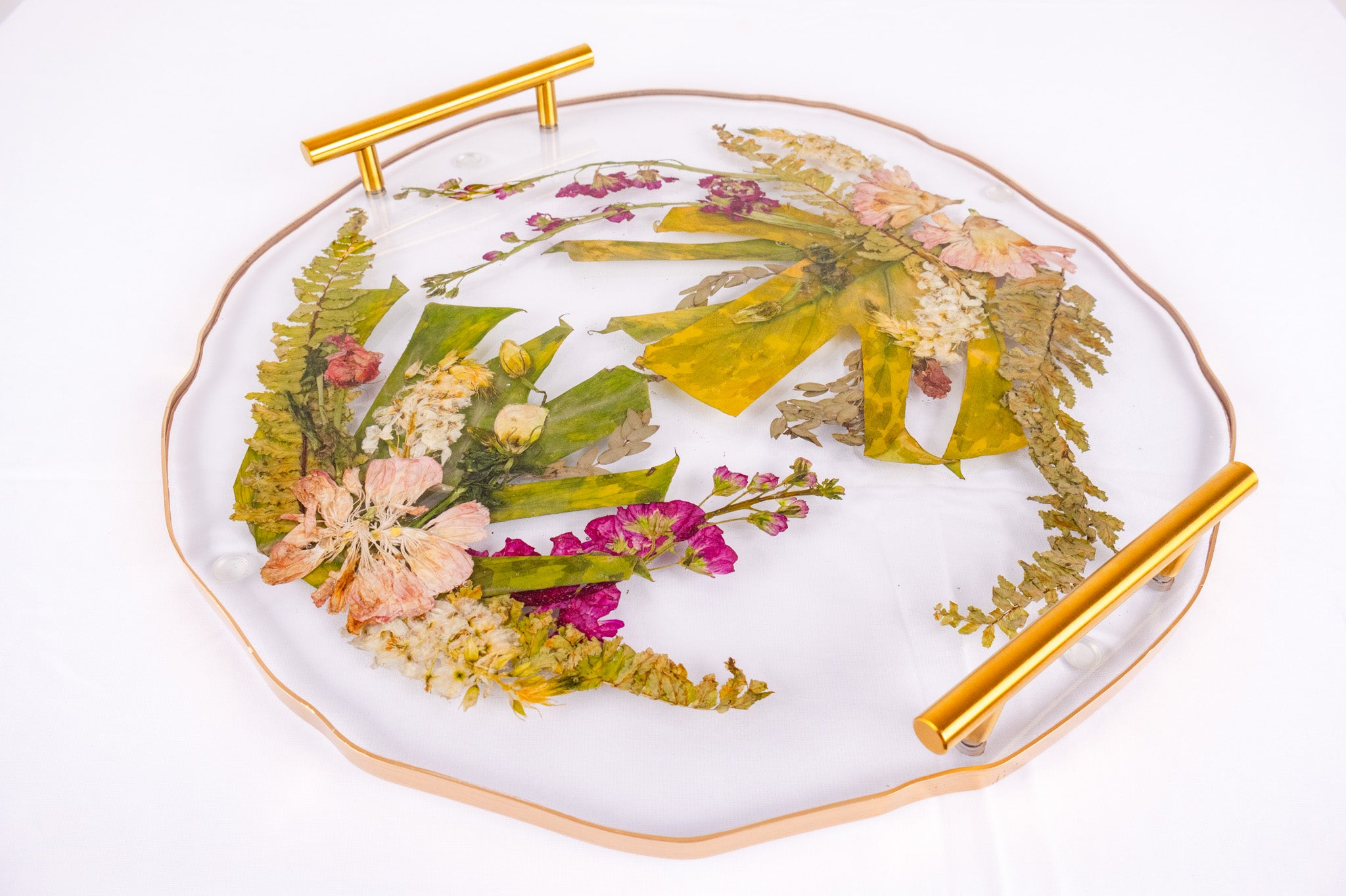 16" Pressed Flower Geode Edge Serving Tray