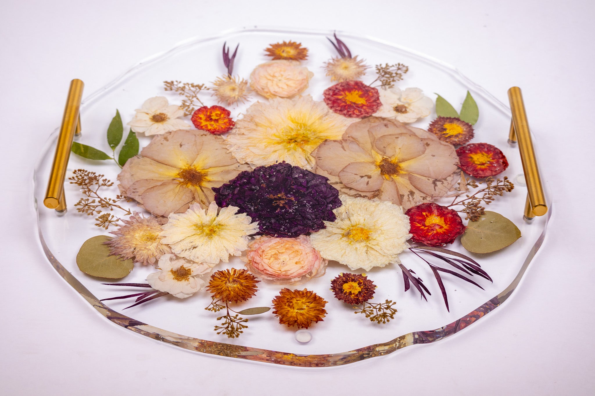 16" Pressed Flower Geode Edge Serving Tray