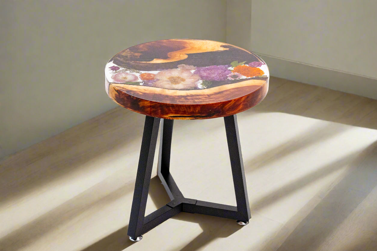 Wedding Bouquet Preservation Table Round 18" Live Edge Resin Table Preserved Flower Table Wood Resin Flower Preservation Epoxy Floral Table