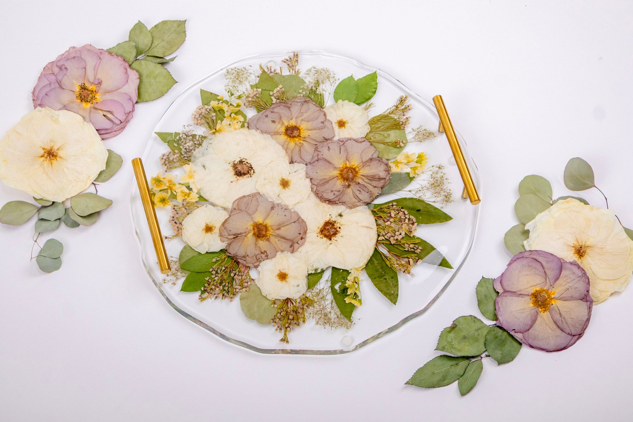 16" Pressed Flower Geode Edge Serving Tray