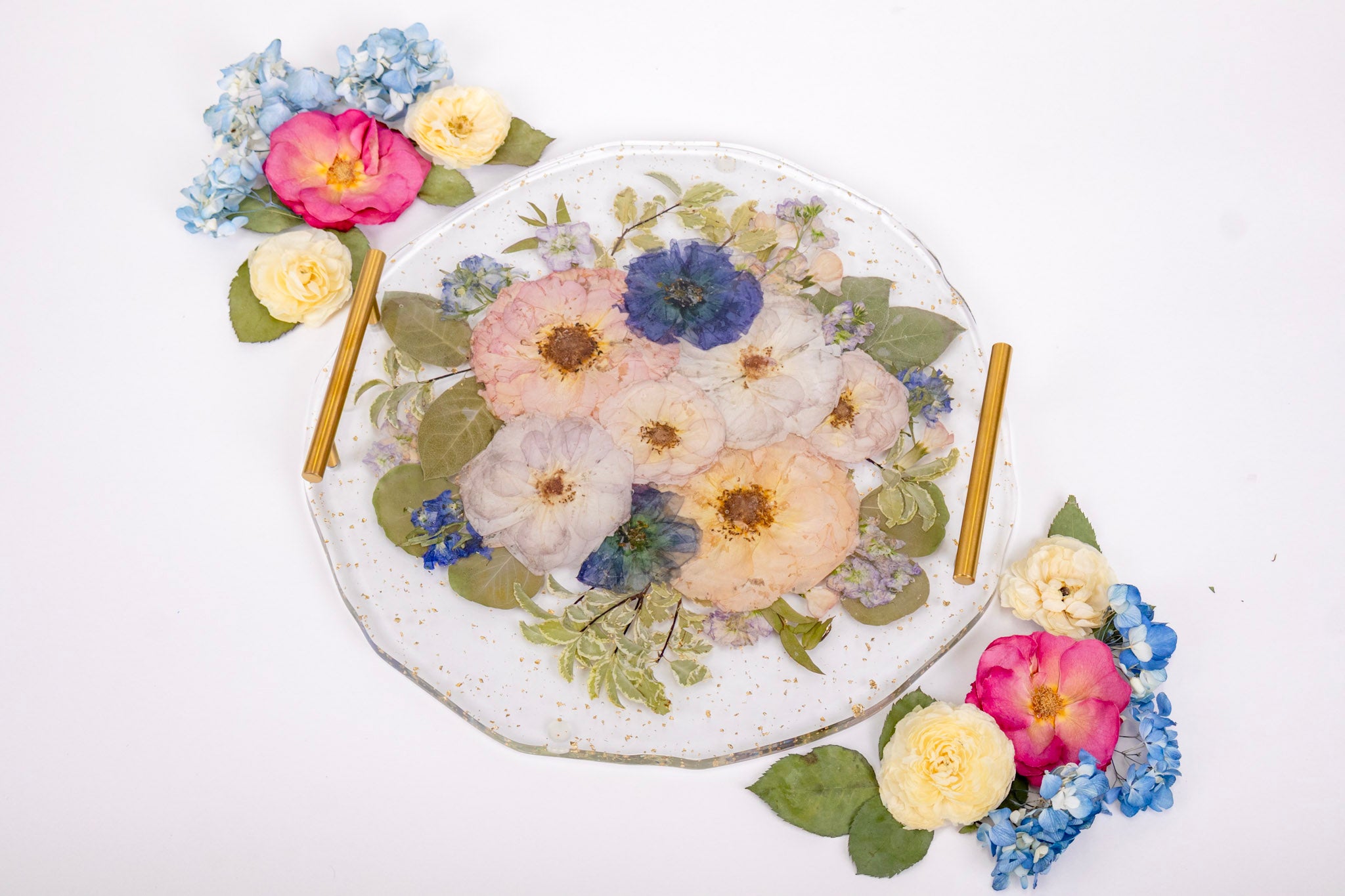 16" Pressed Flower Geode Edge Serving Tray