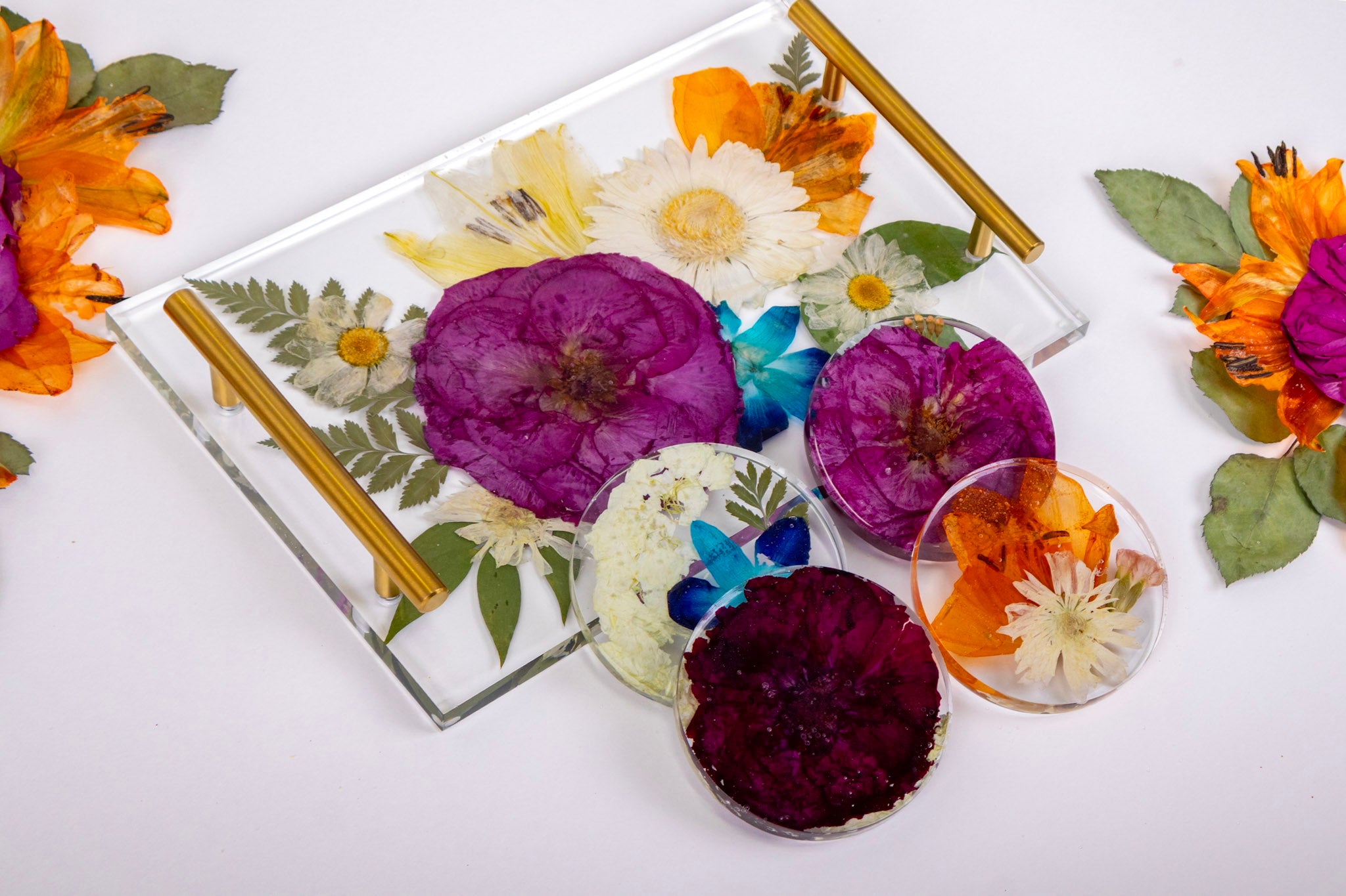 Preserving Flower Wedding Bouquet Resin Keepsake tray and 4 coasters