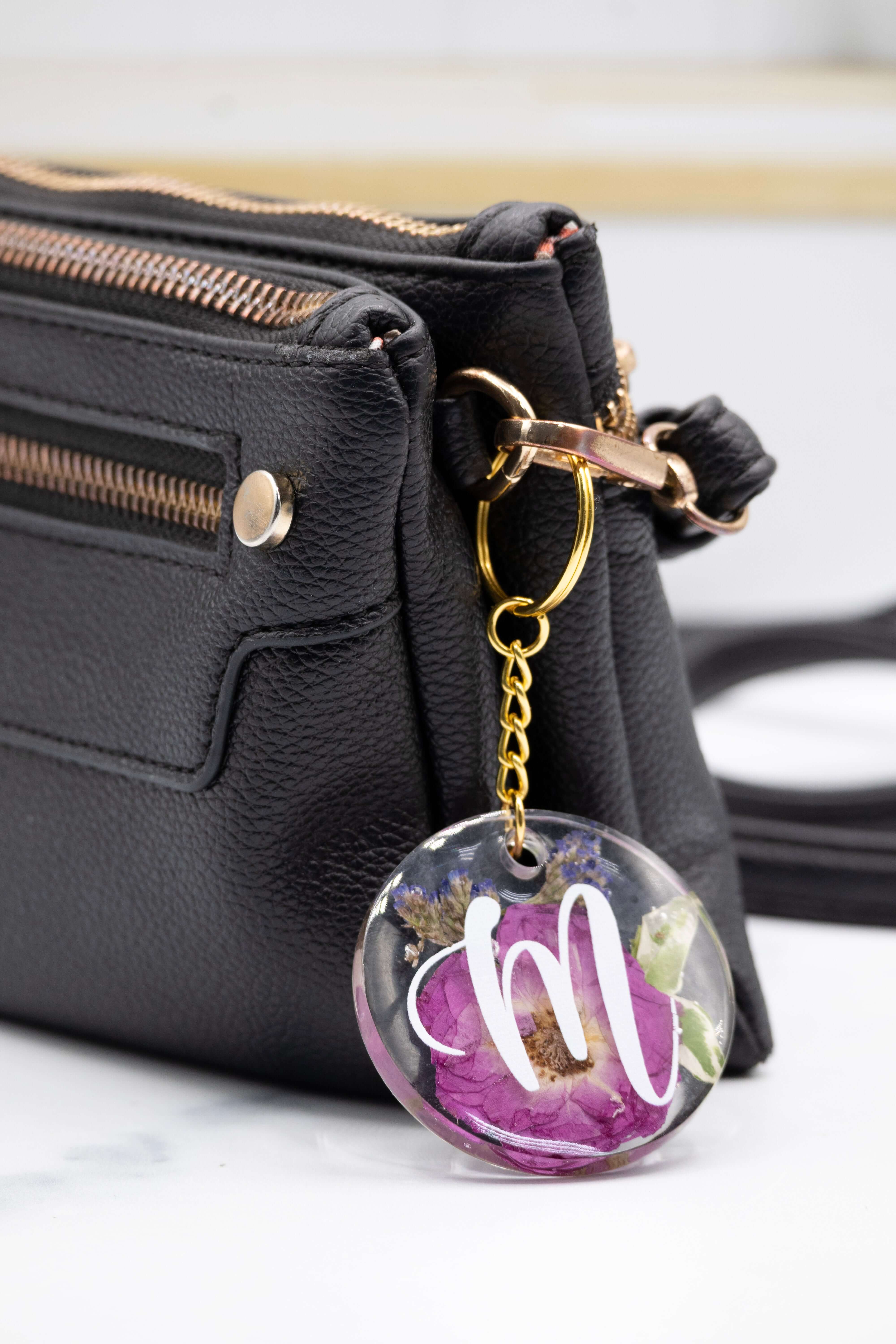 Pressed Flower Round Keychain
