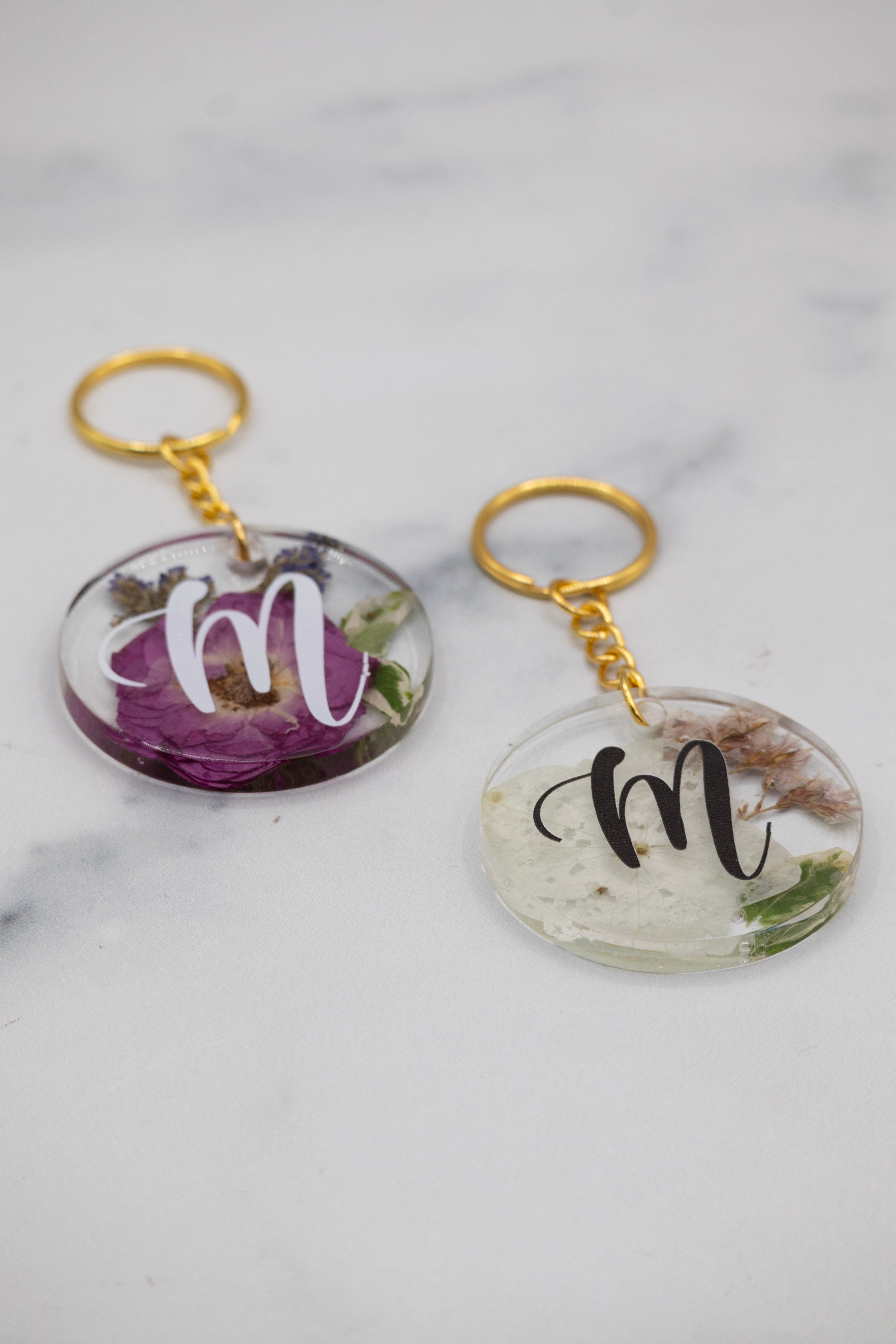 Pressed Flower Round Keychain