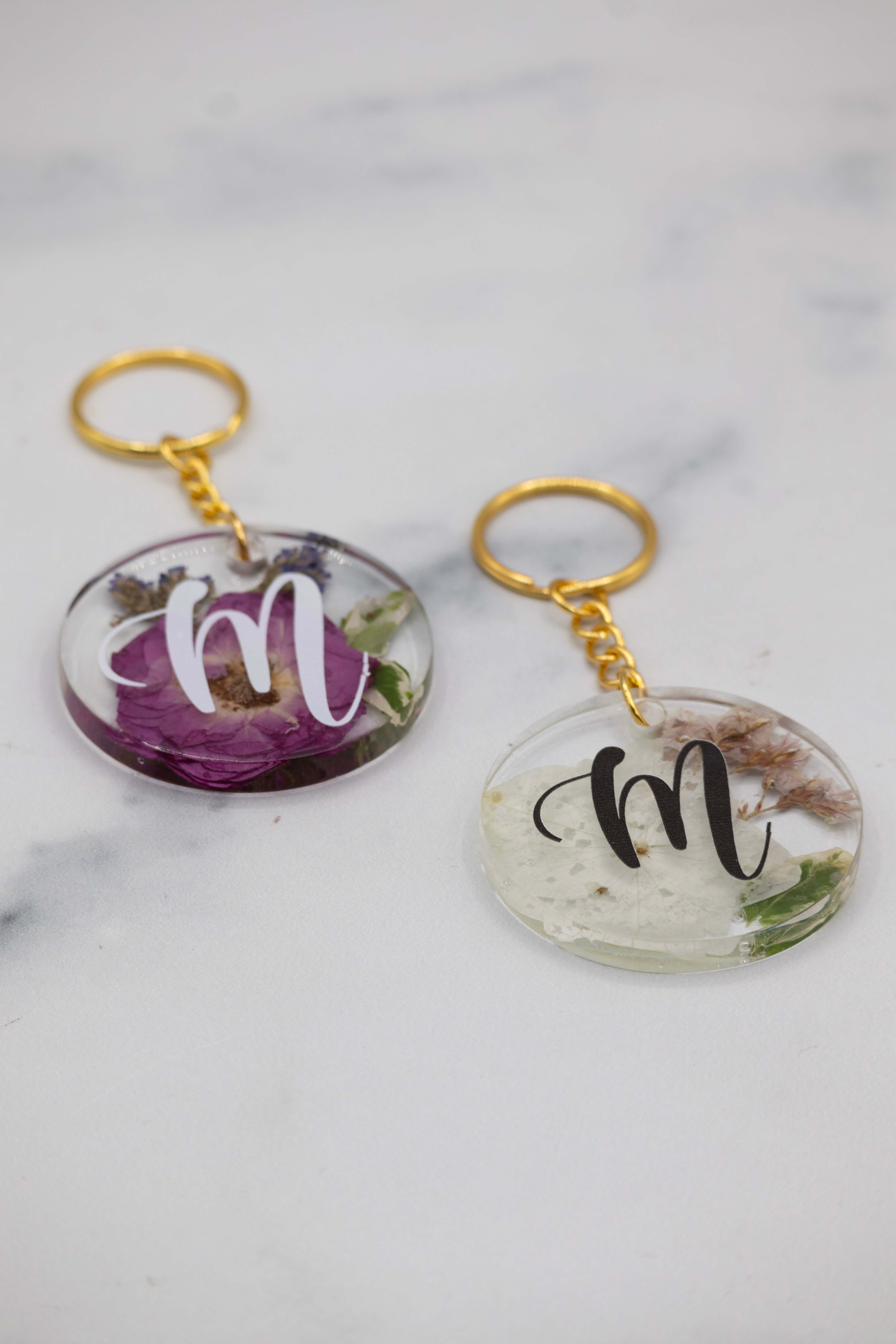 Pressed Flower Round Keychain