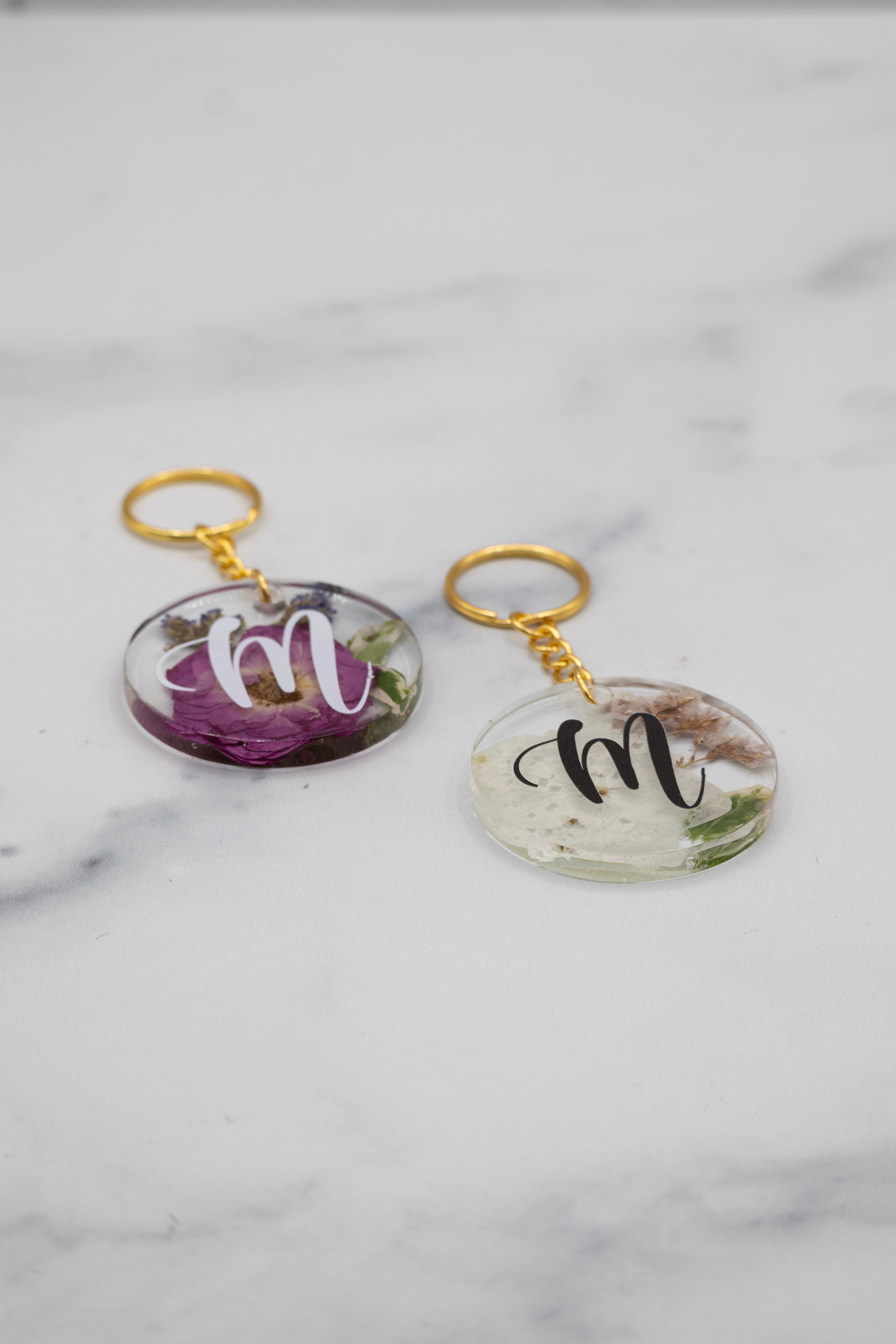 Pressed Flower Round Keychain