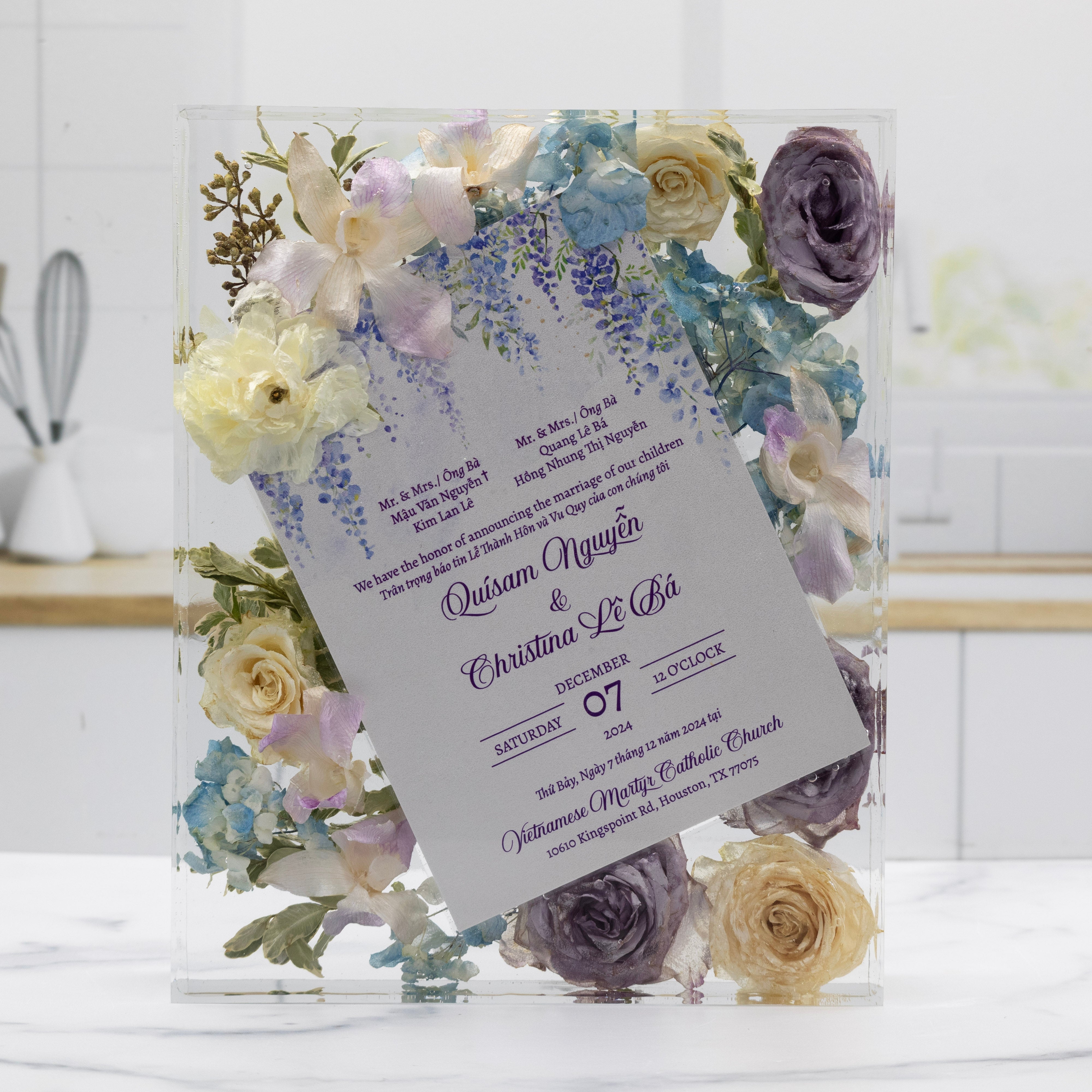 Large Wedding Bouquet Preservation Resin Shadow Box Flower Keepsake Flower Epoxy Resin Cube