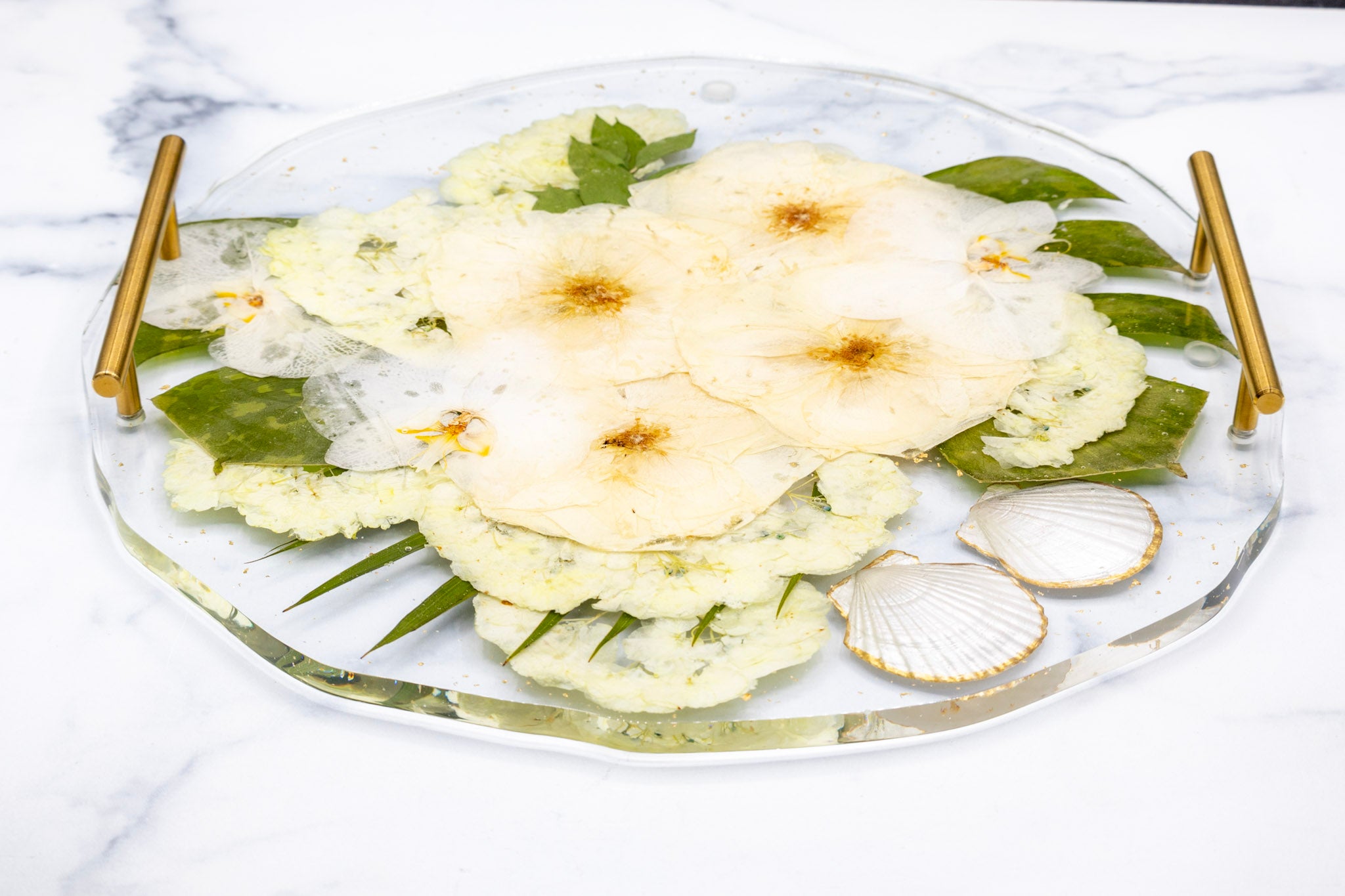 16" Pressed Flower Geode Edge Serving Tray