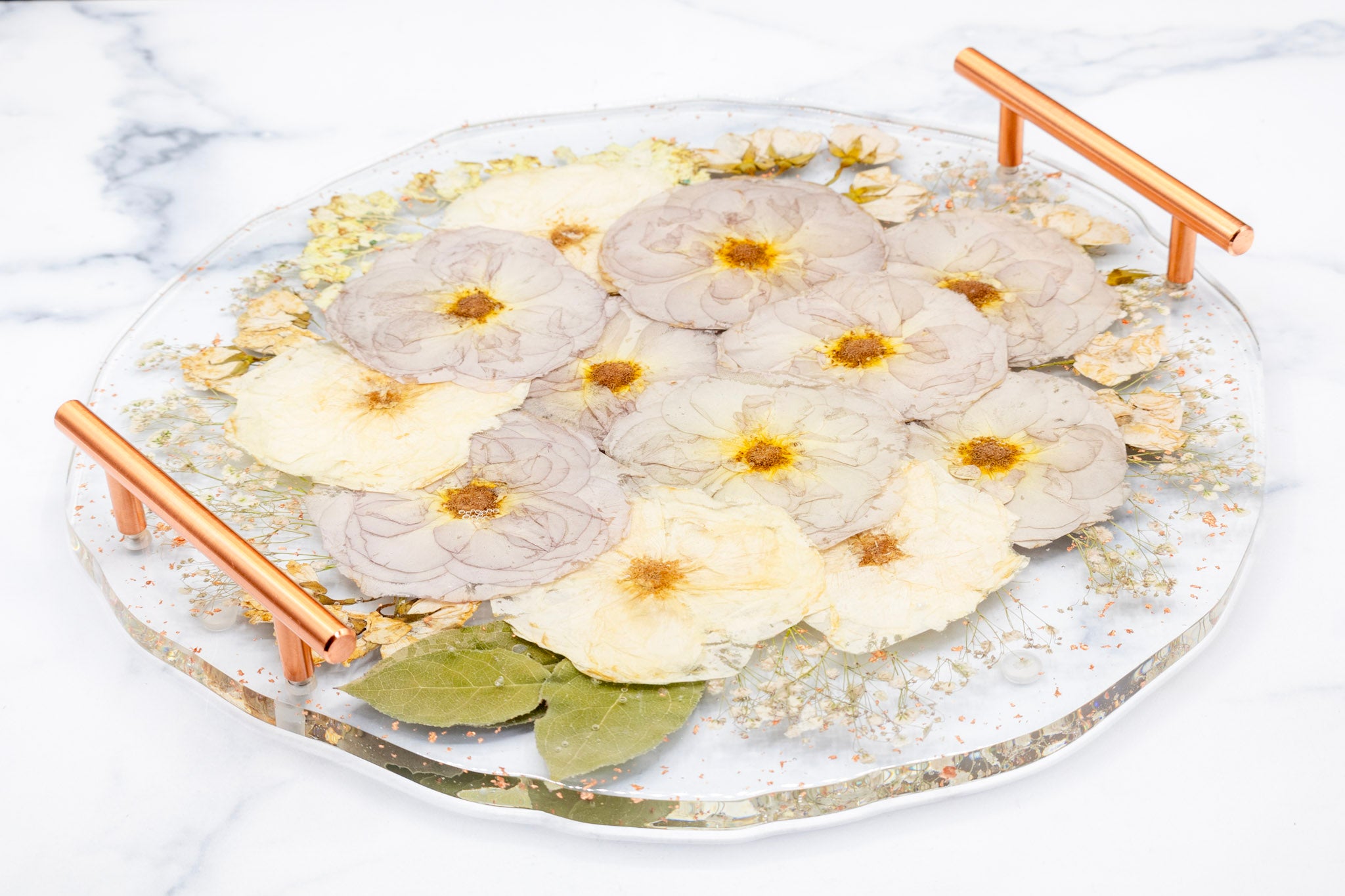 16" Pressed Flower Geode Edge Serving Tray