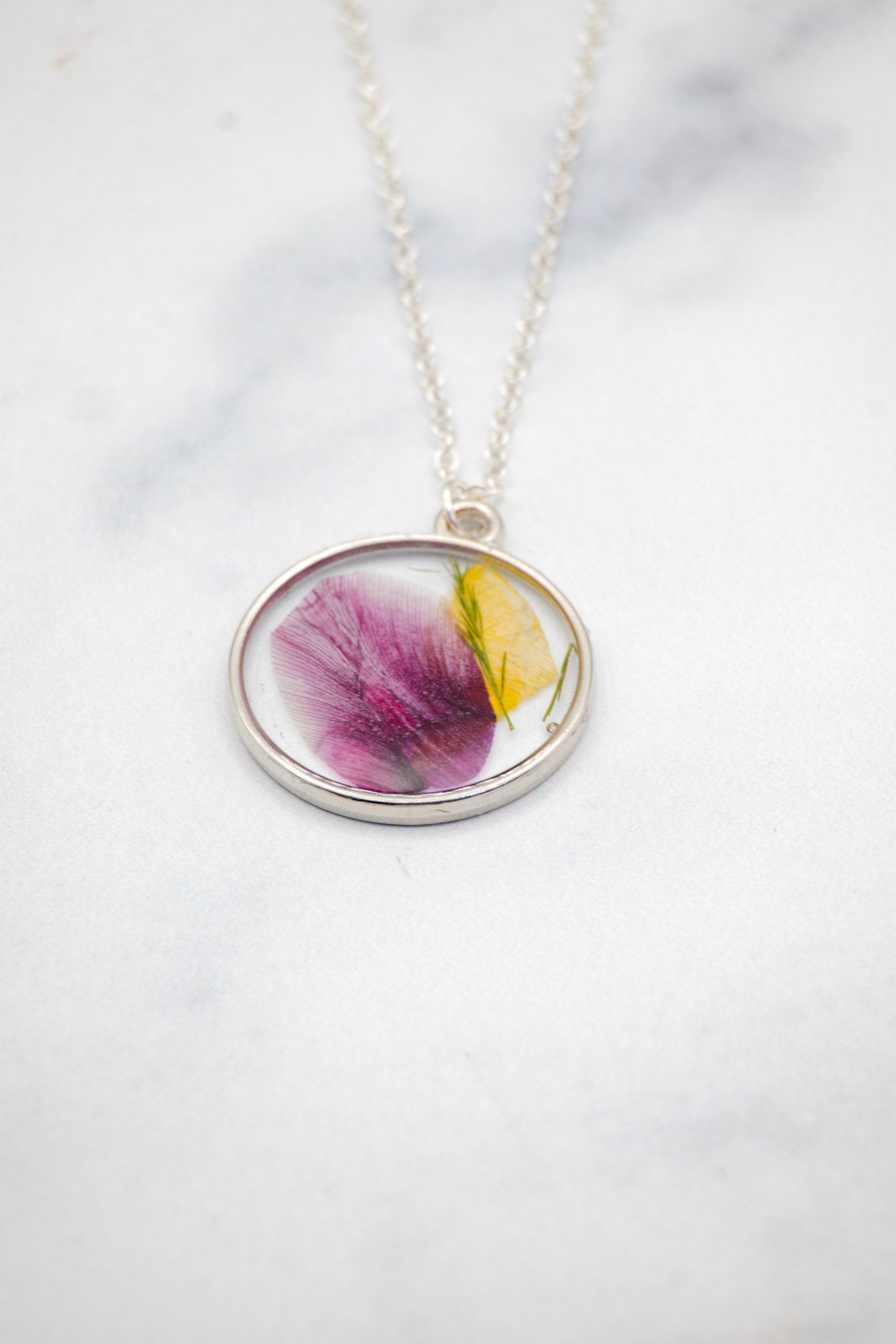 Pressed Flower Round Pendant Jewelry Sets