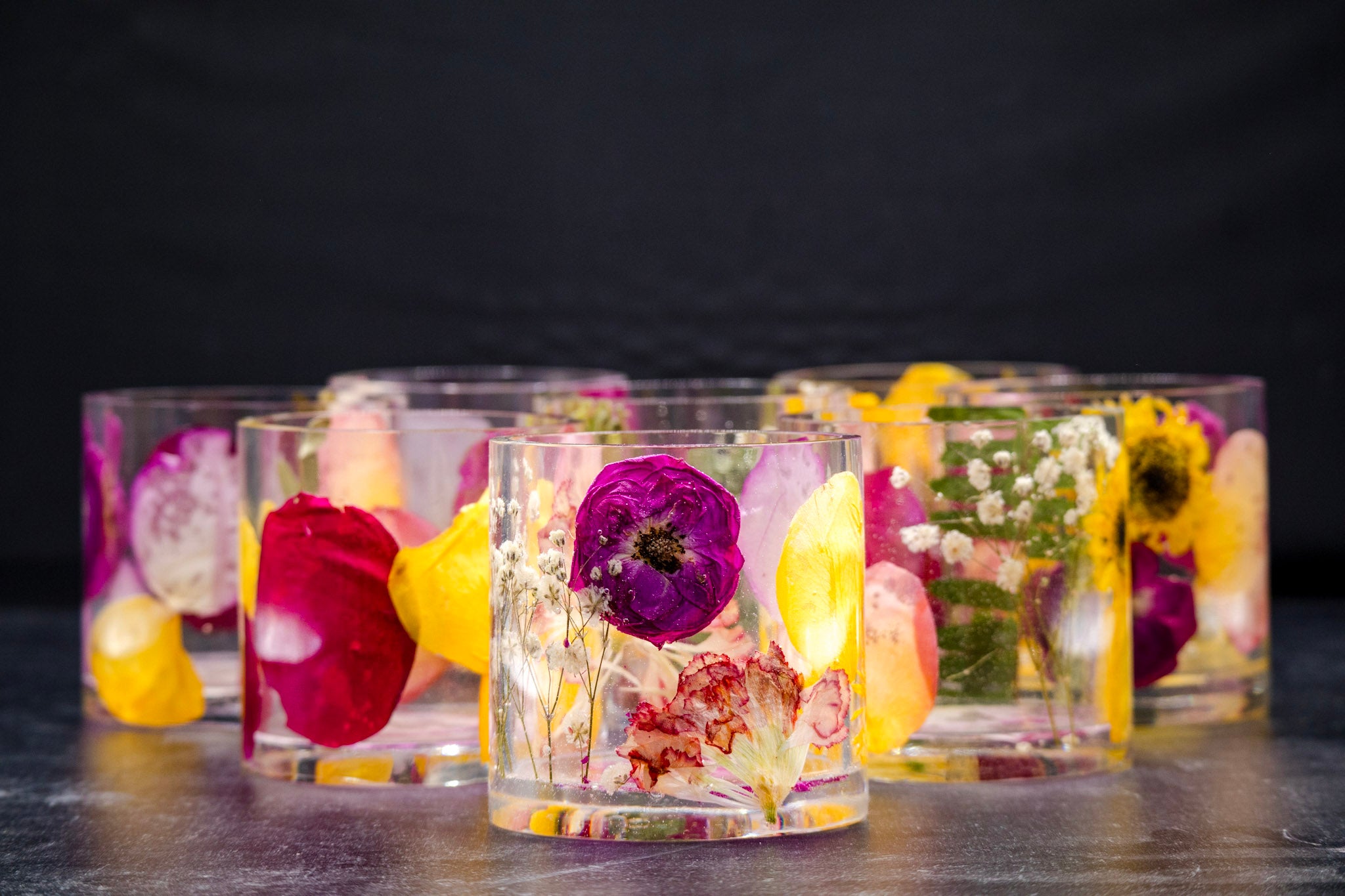 Pressed Flower Rocks Glass