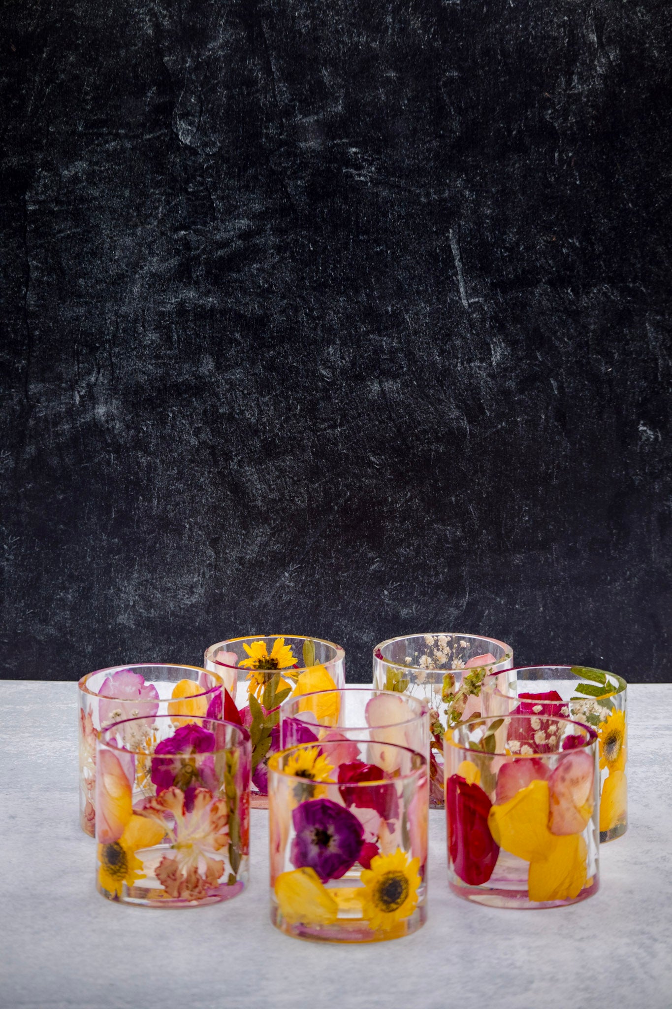Pressed Flower Rocks Glass