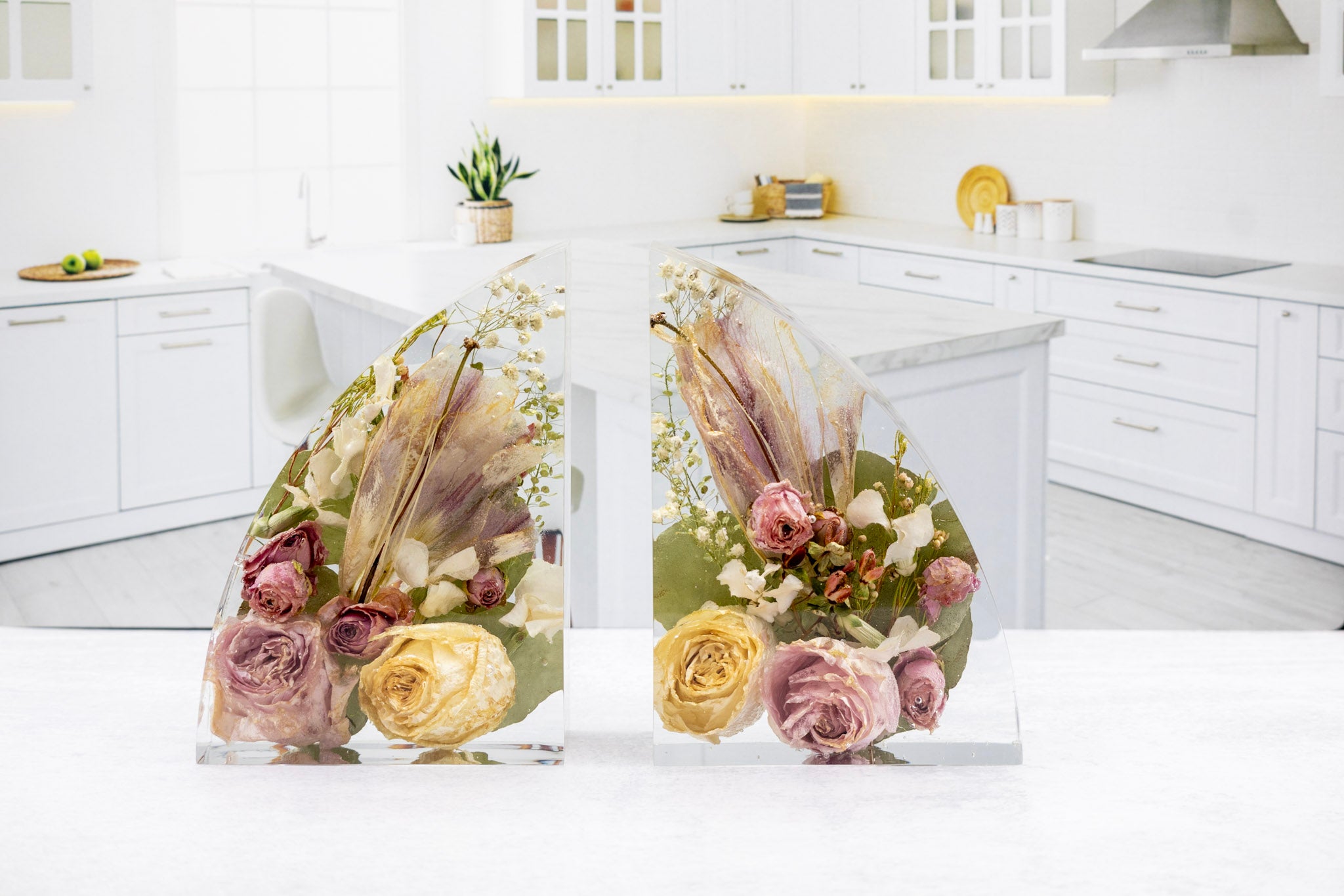 7" Preserved Flower Bookends