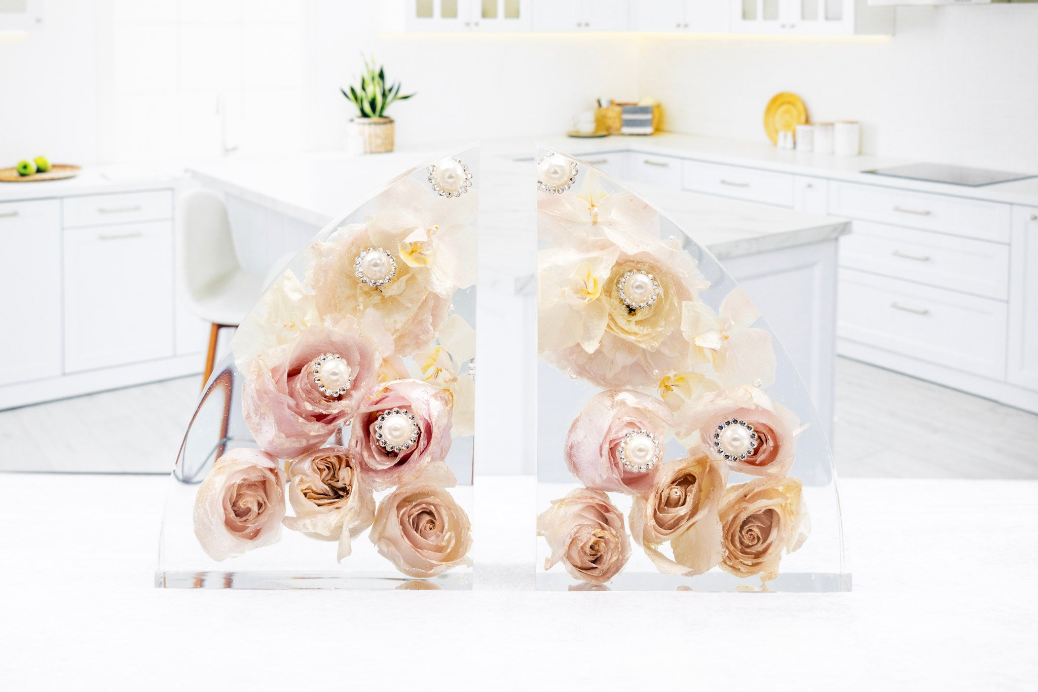 7" Preserved Flower Bookends
