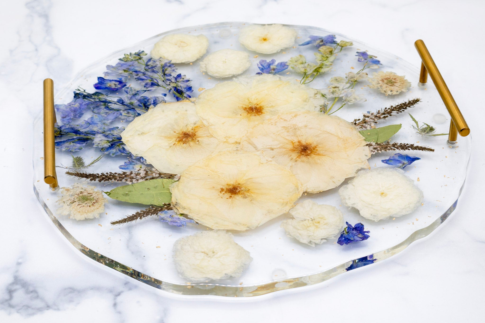 16" Pressed Flower Geode Edge Serving Tray