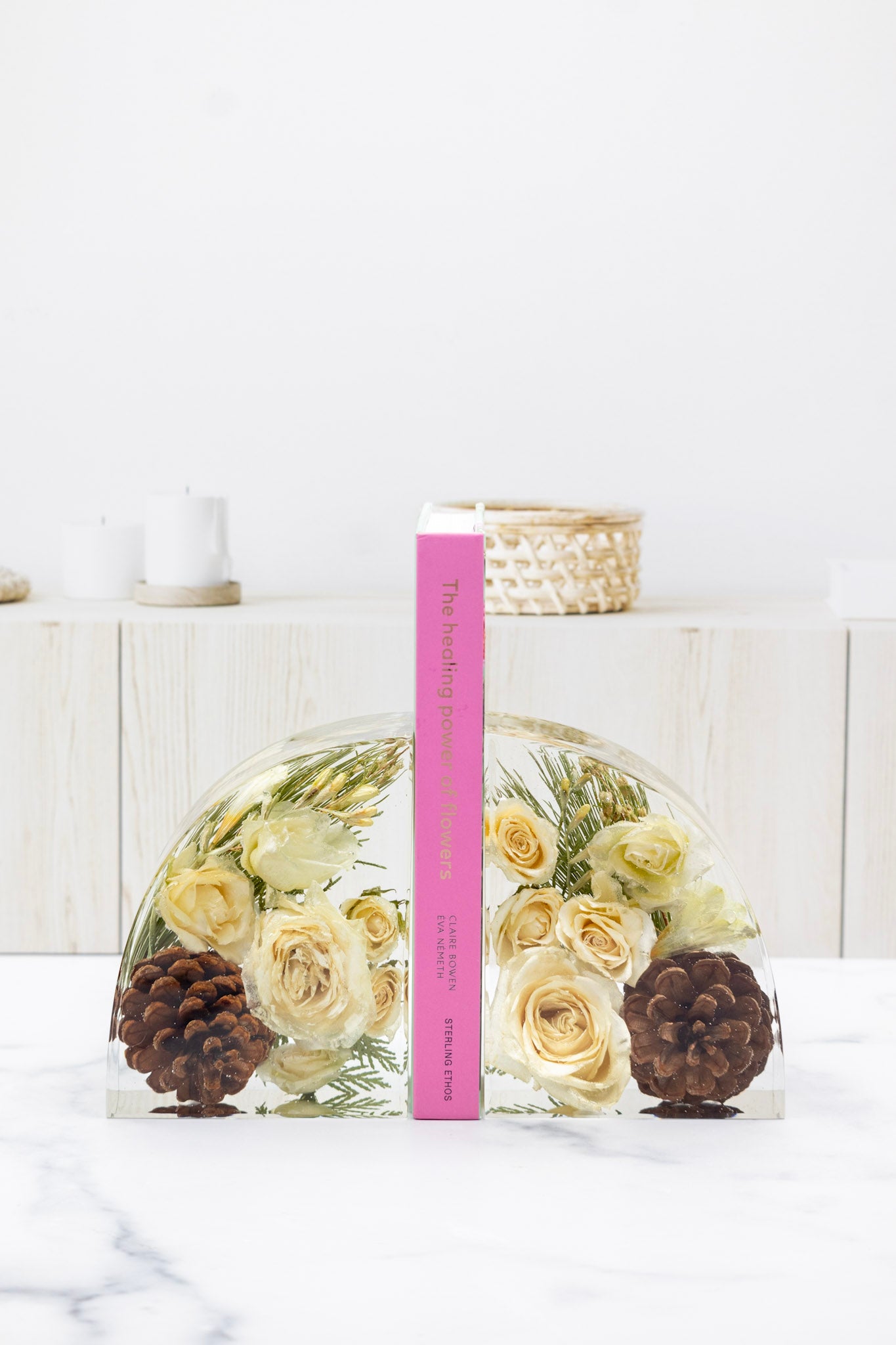 Resin Bouquet Preservation Bookend Preserved Flower Bookend Dried Flower Book End