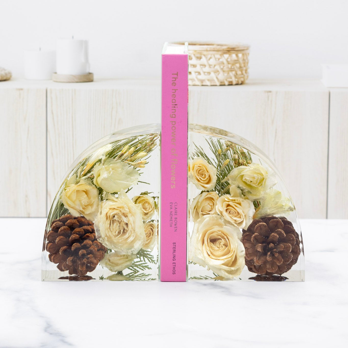 Resin Bouquet Preservation Bookend Preserved Flower Bookend Dried Flower Book End