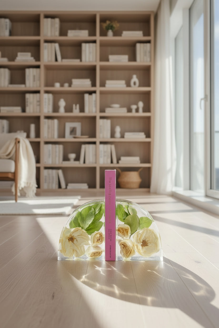 Preserved Flower Bookends Custom Office Decor Floral Book Ends Desk Accessories for Book Lovers