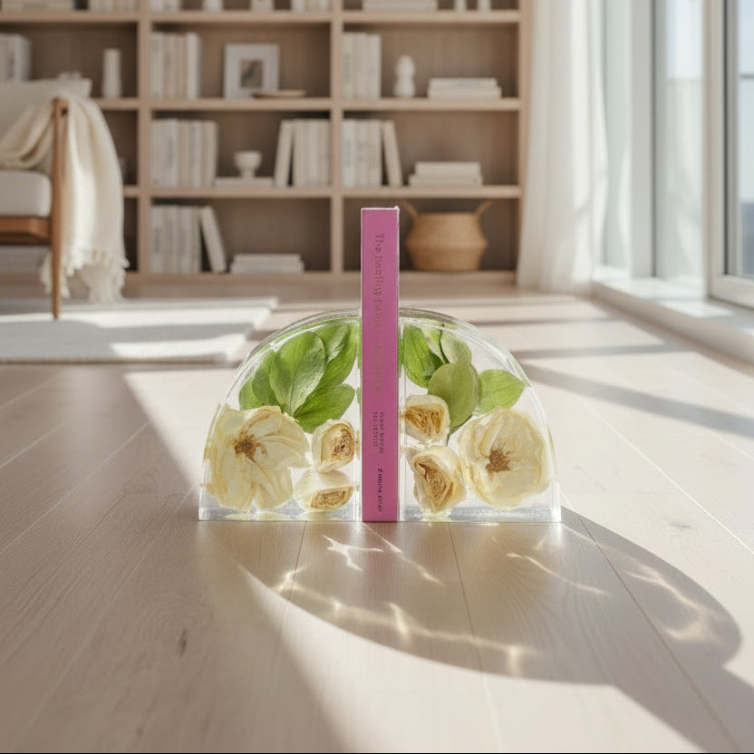 Preserved Flower Bookends Custom Office Decor Floral Book Ends Desk Accessories for Book Lovers