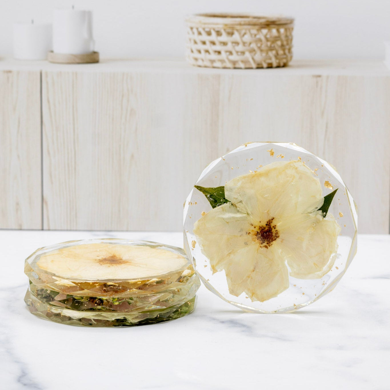 Set of 4 pressed flower diamond coasters