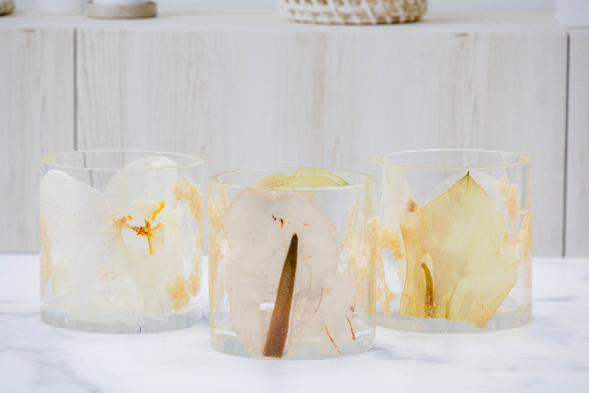 Pressed Flower Rocks Glass