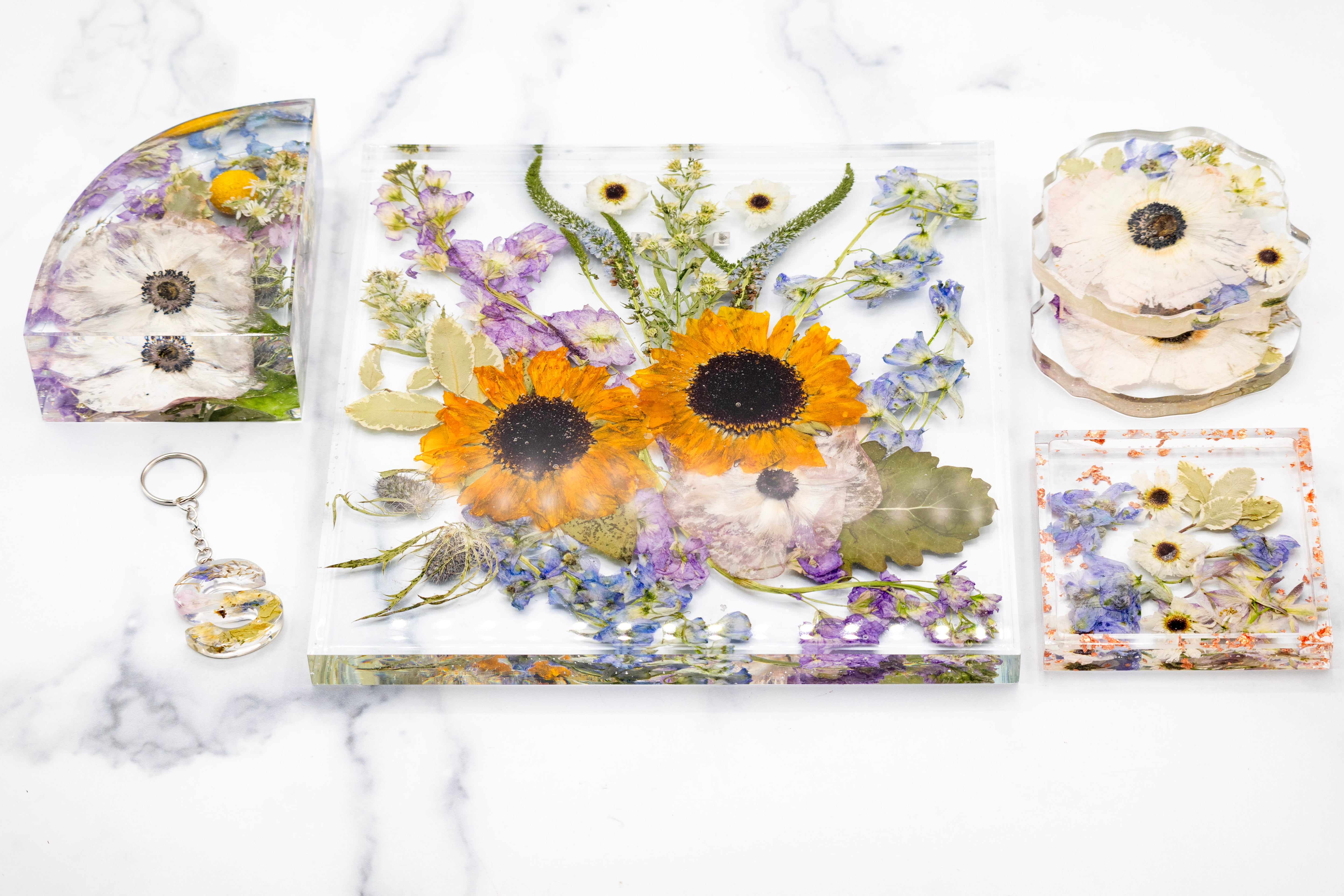 Wedding Bouquet Preservation Bookend, Pressed Flower Frame Square Floating Flower Resin Frame Wedding Flower Preservation Coasters, Floral Preservation Square Coasters, Pressed flower keychain