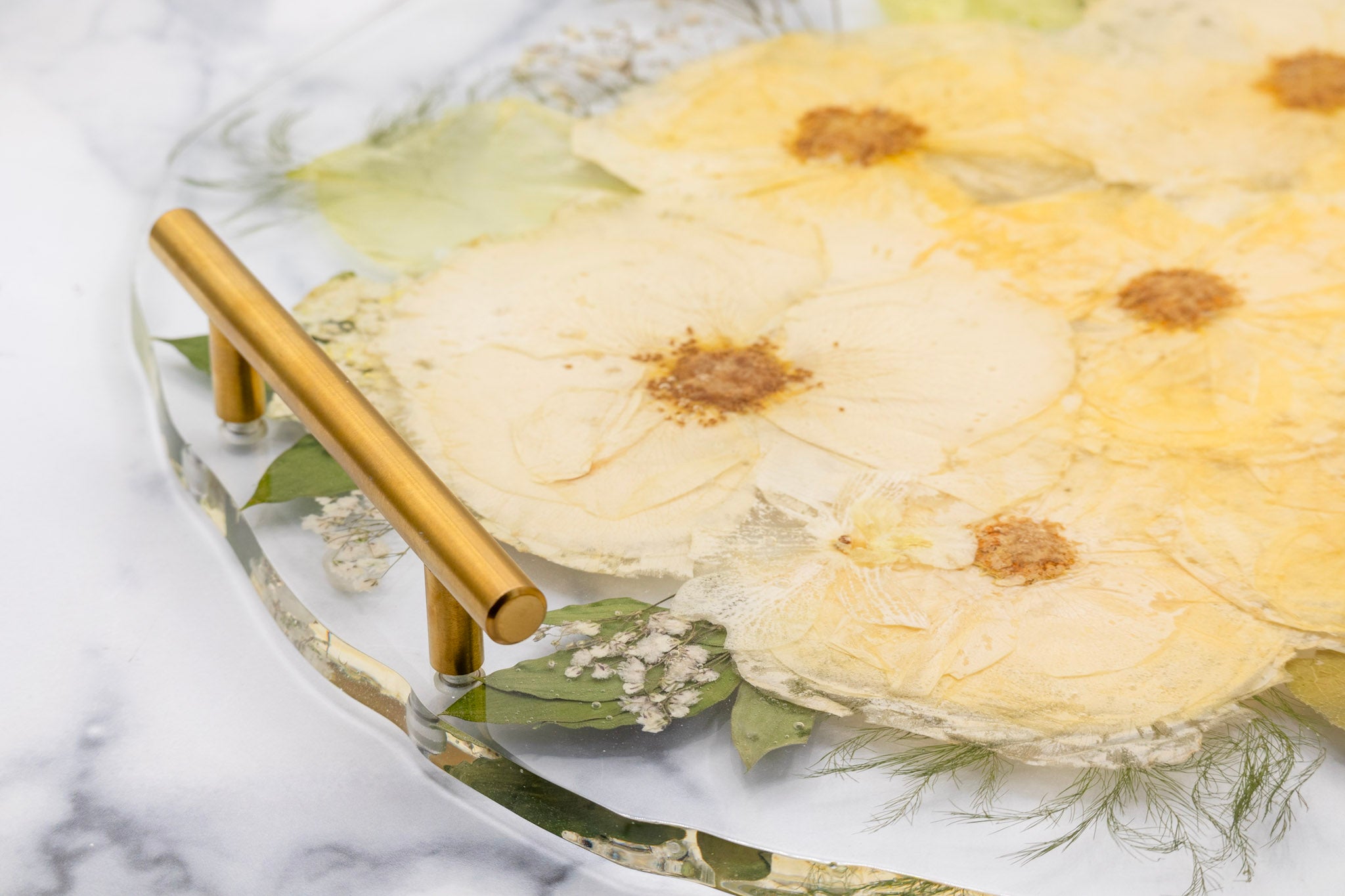 16" Pressed Flower Geode Edge Serving Tray