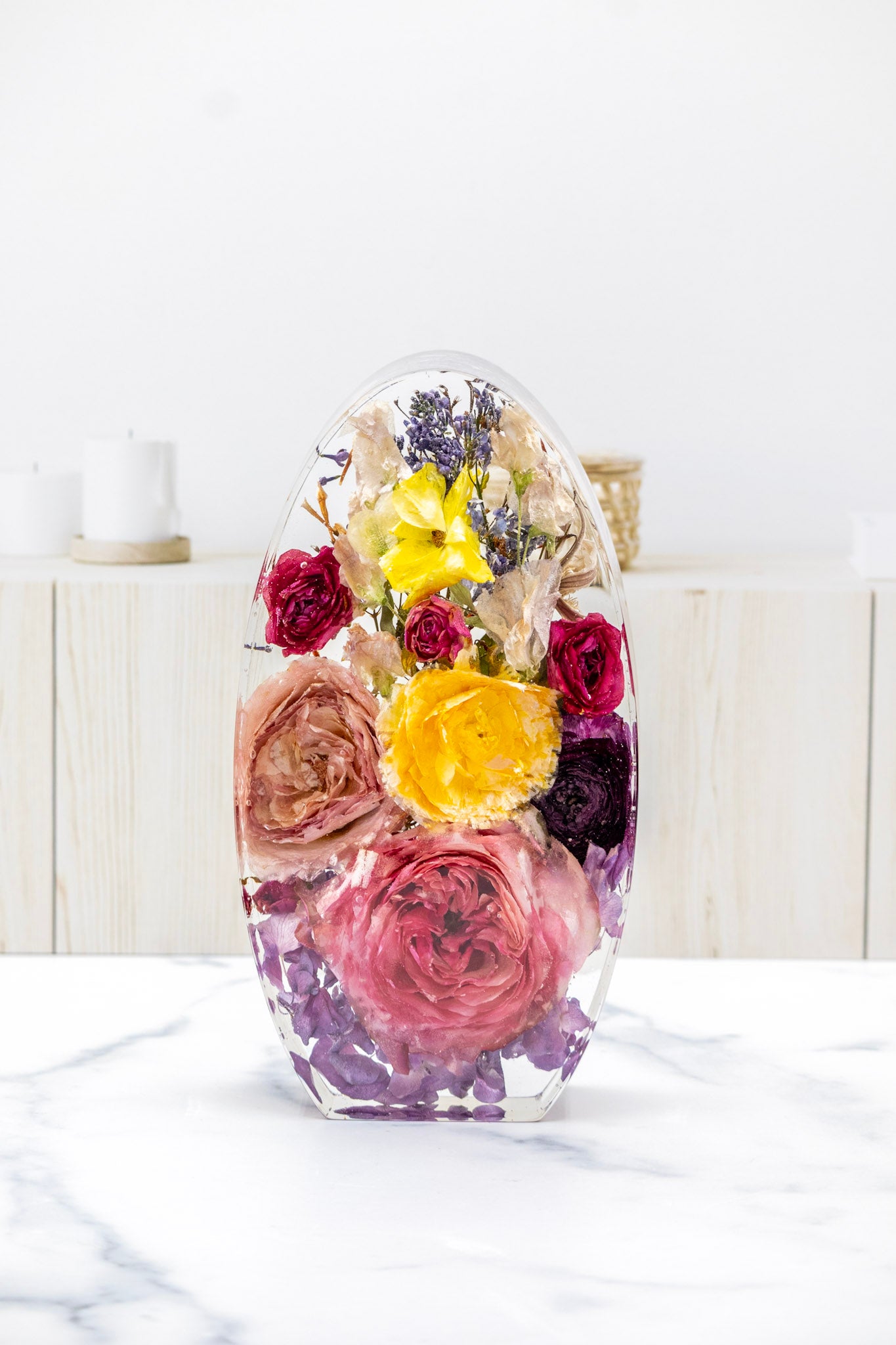 Oval flower preservation dried bouquet flowers preserved in epoxy resin oval resin blocks