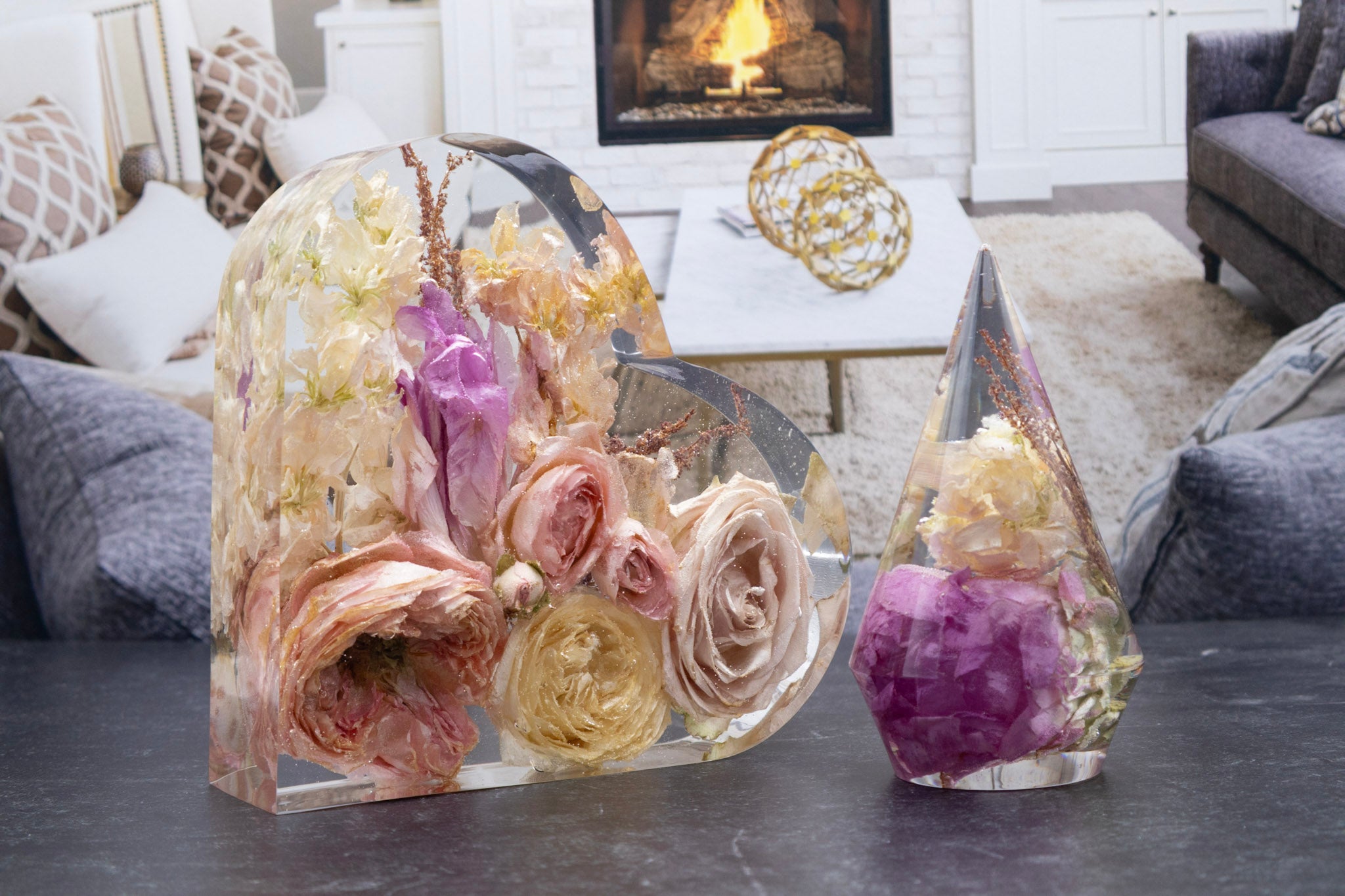 resin heart flower preservation bedroom decor for newly wed couple new home gift