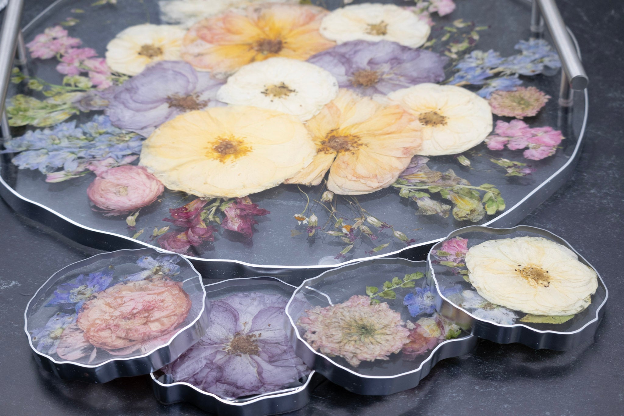 16" Pressed Flower Geode Edge Serving Tray