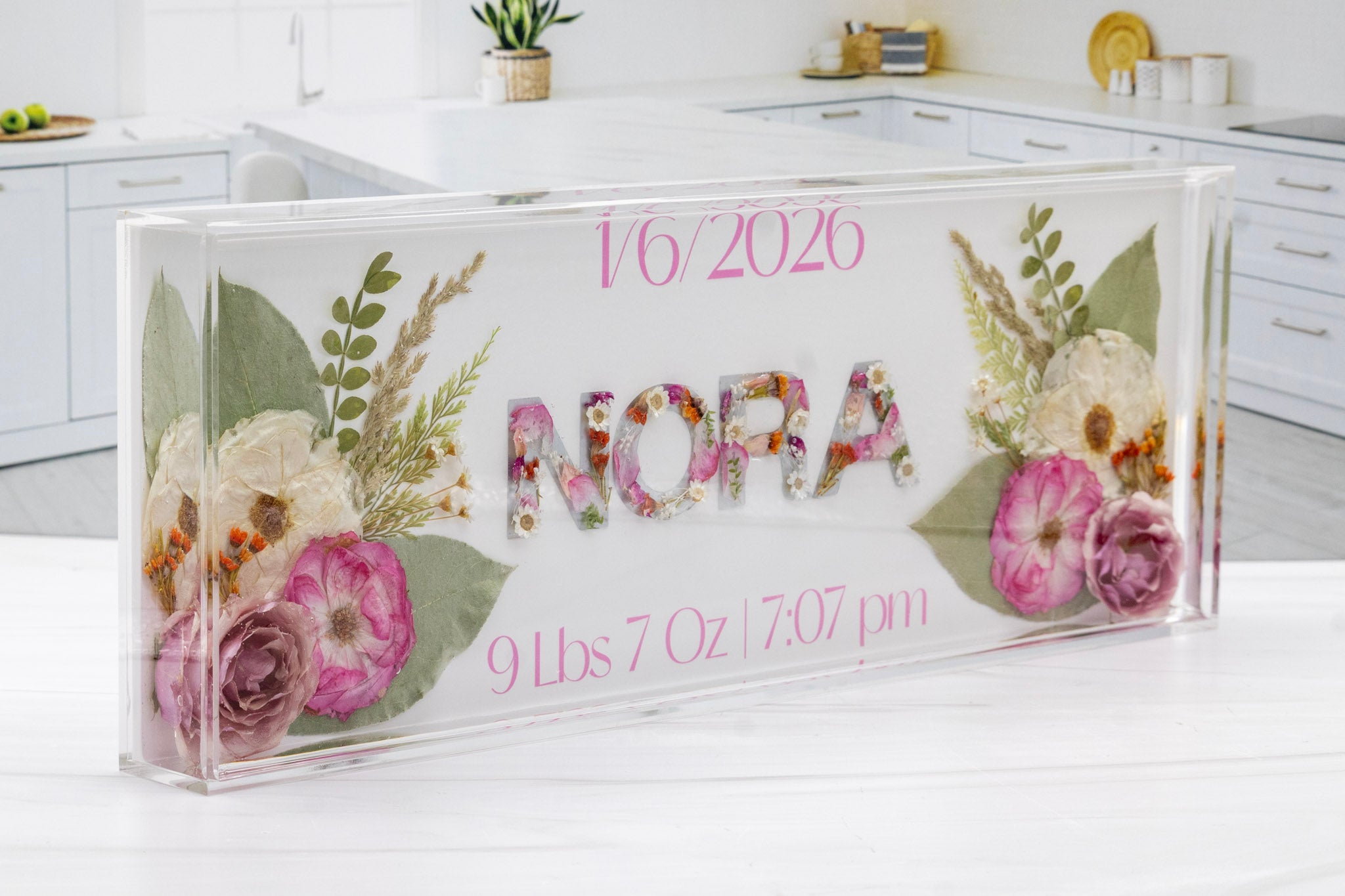 15x6 Baby Name Flower Preservation Block