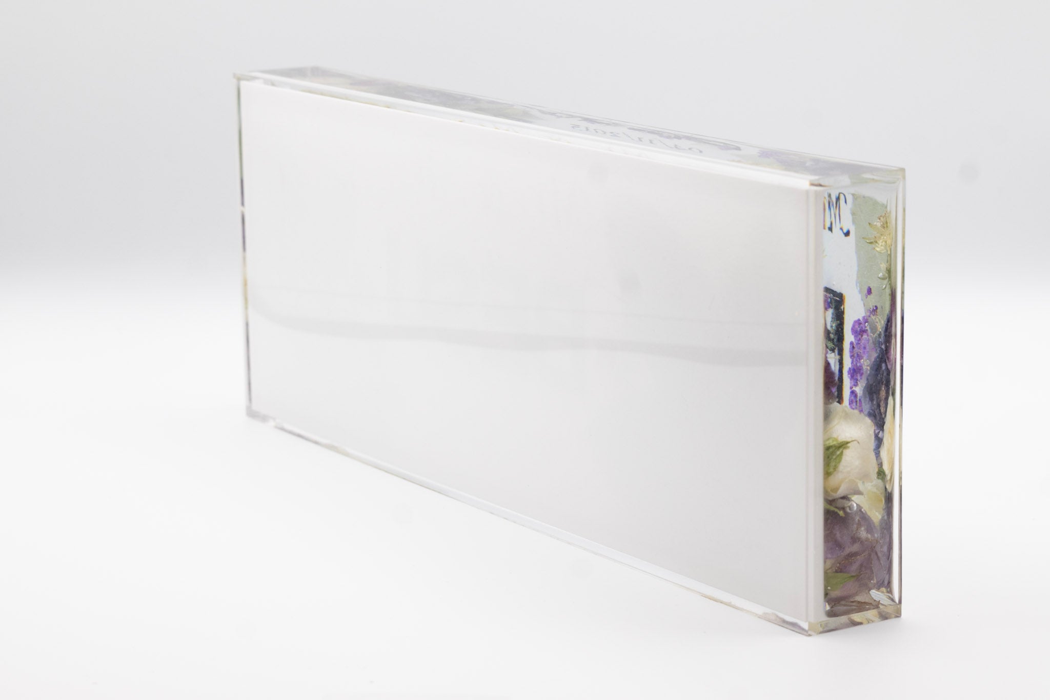 Backside of the bouquet preservation block with white background