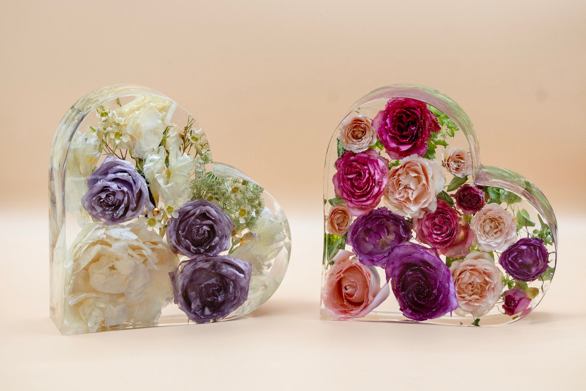 9" Preserved Flower Heart Bookends