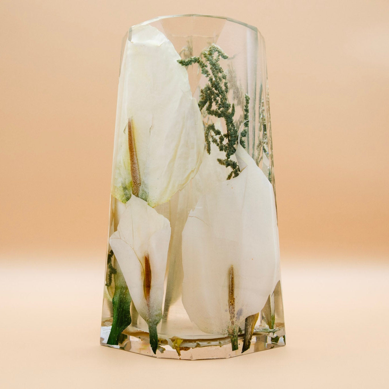 Resin Vase with pressed calla lilies and color correction service