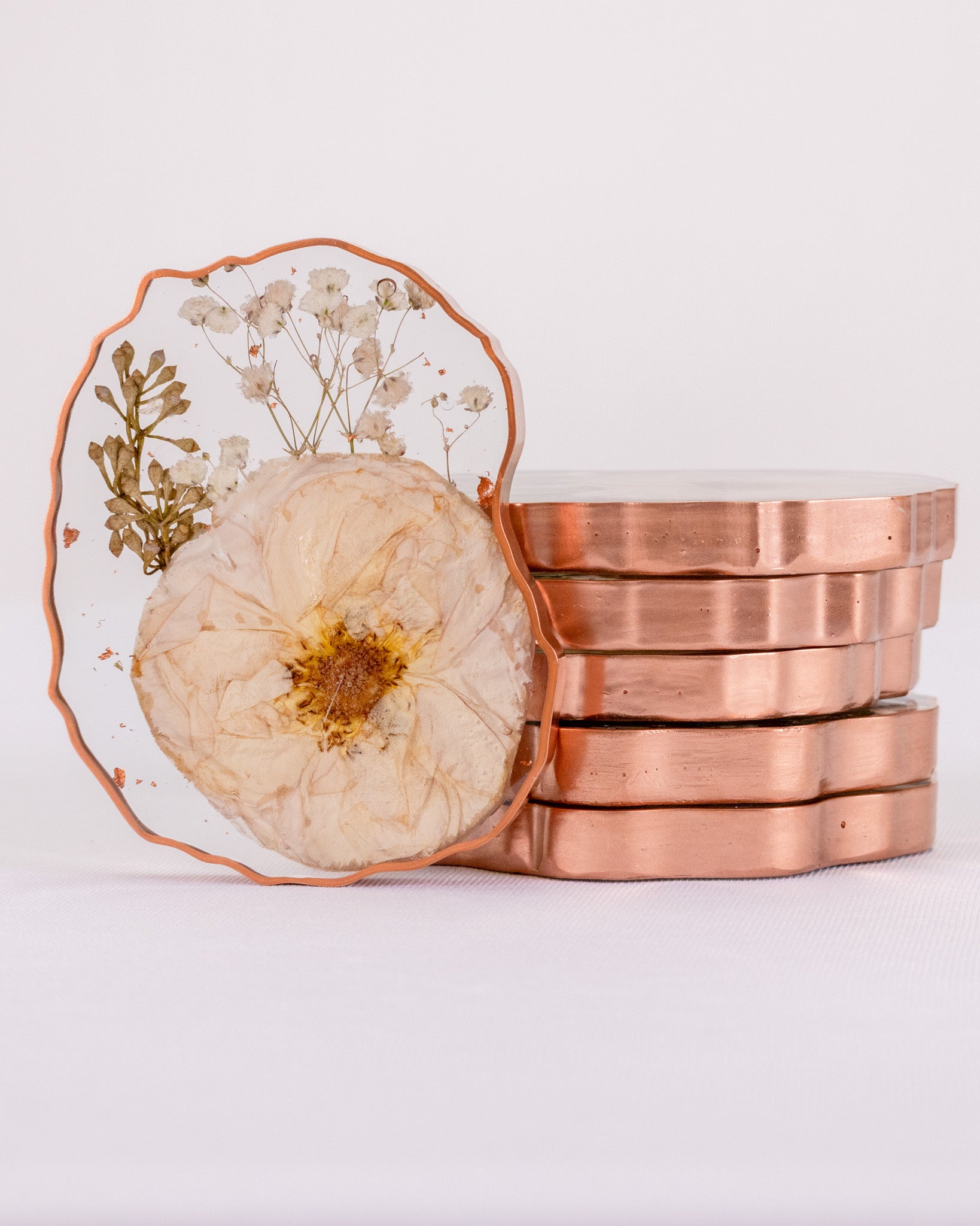 5" Pressed Flower Geode Coaster Set