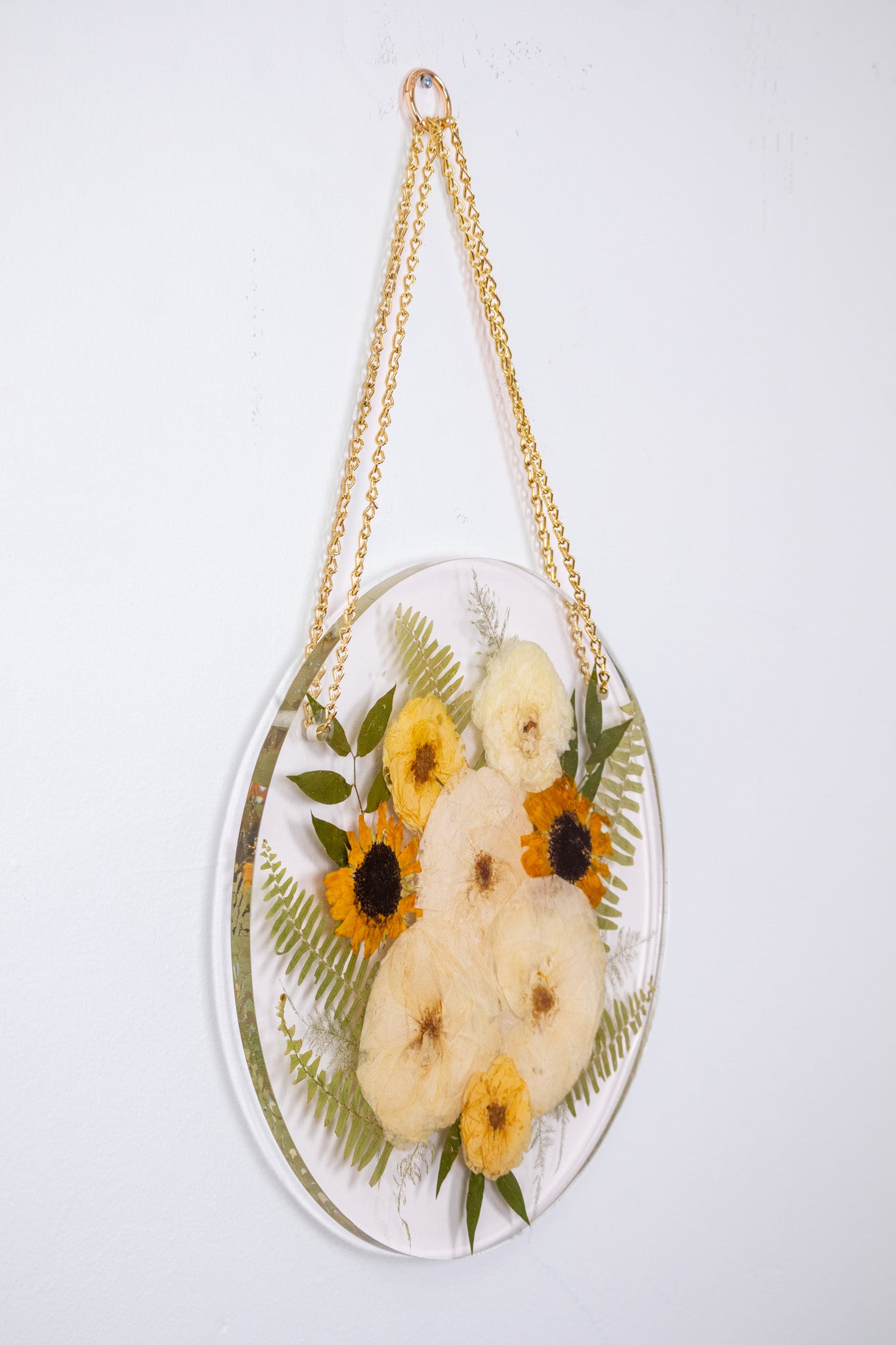 13" Round Pressed Flower Hanging Display with Chain