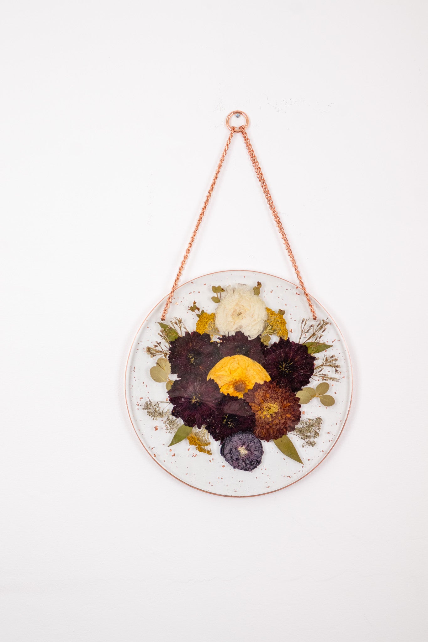 13" Round Pressed Flower Hanging Display with Chain