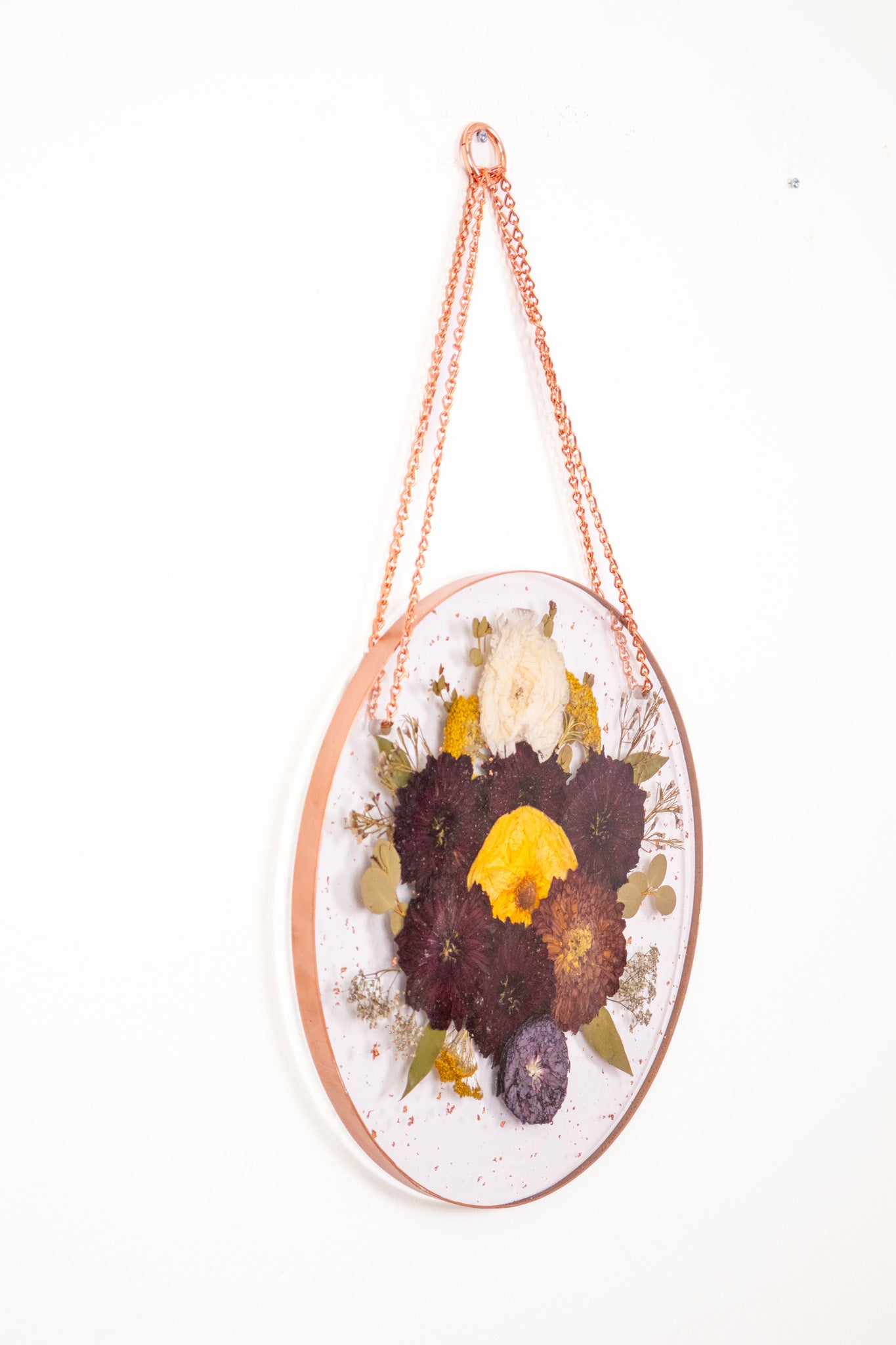 13" Round Pressed Flower Hanging Display with Chain