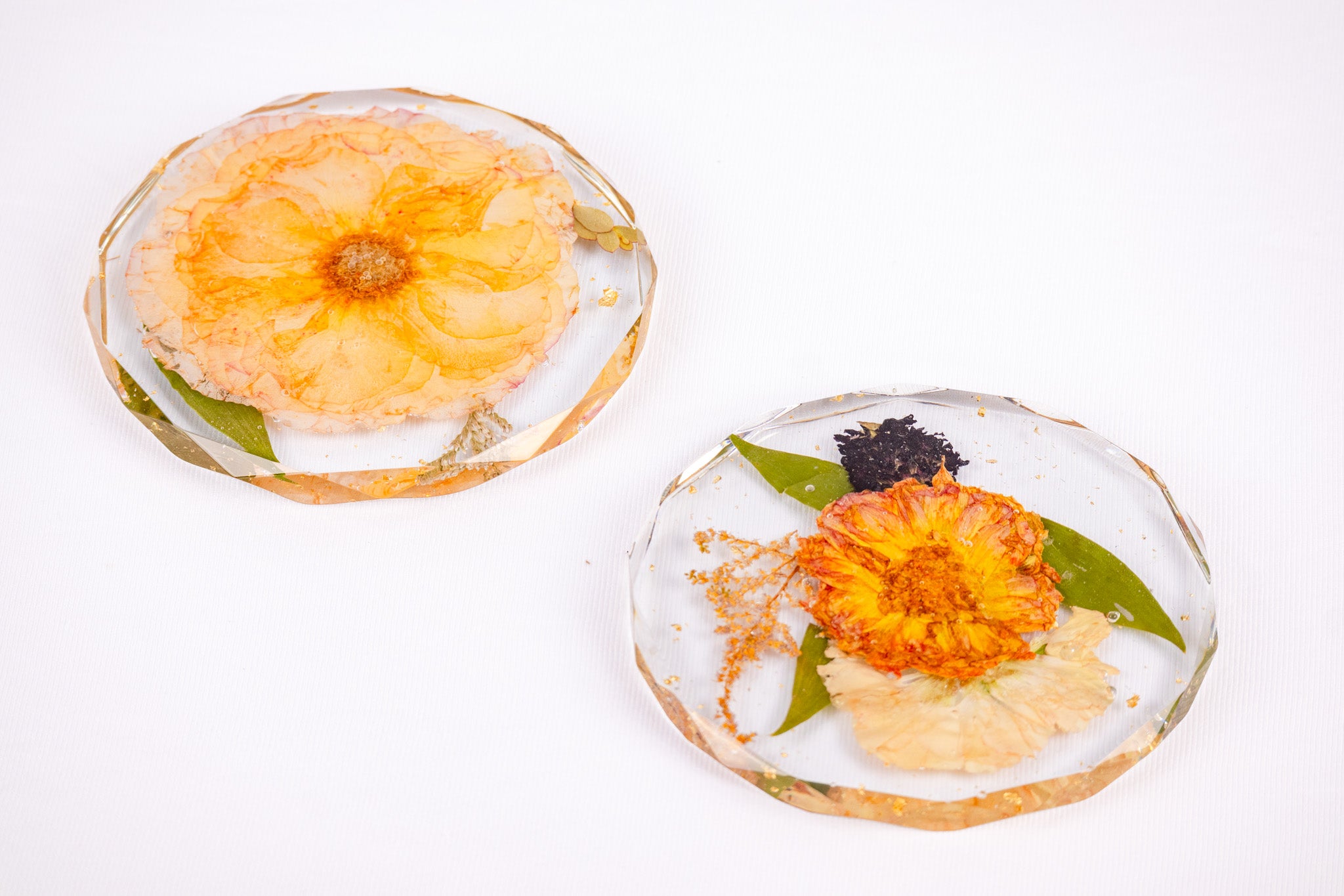 5" Pressed Flower Diamond Coaster Set