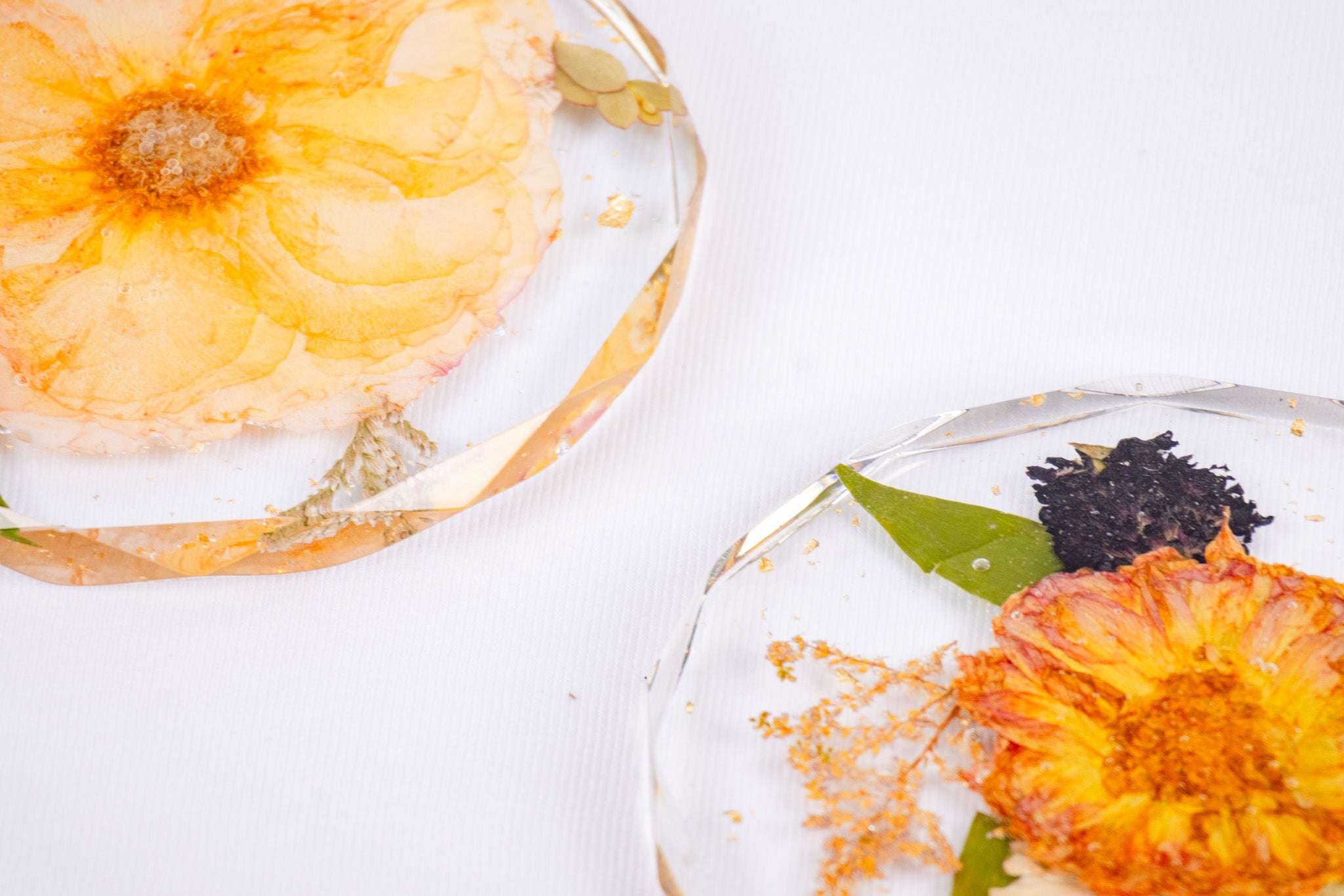 5" Pressed Flower Diamond Coaster Set