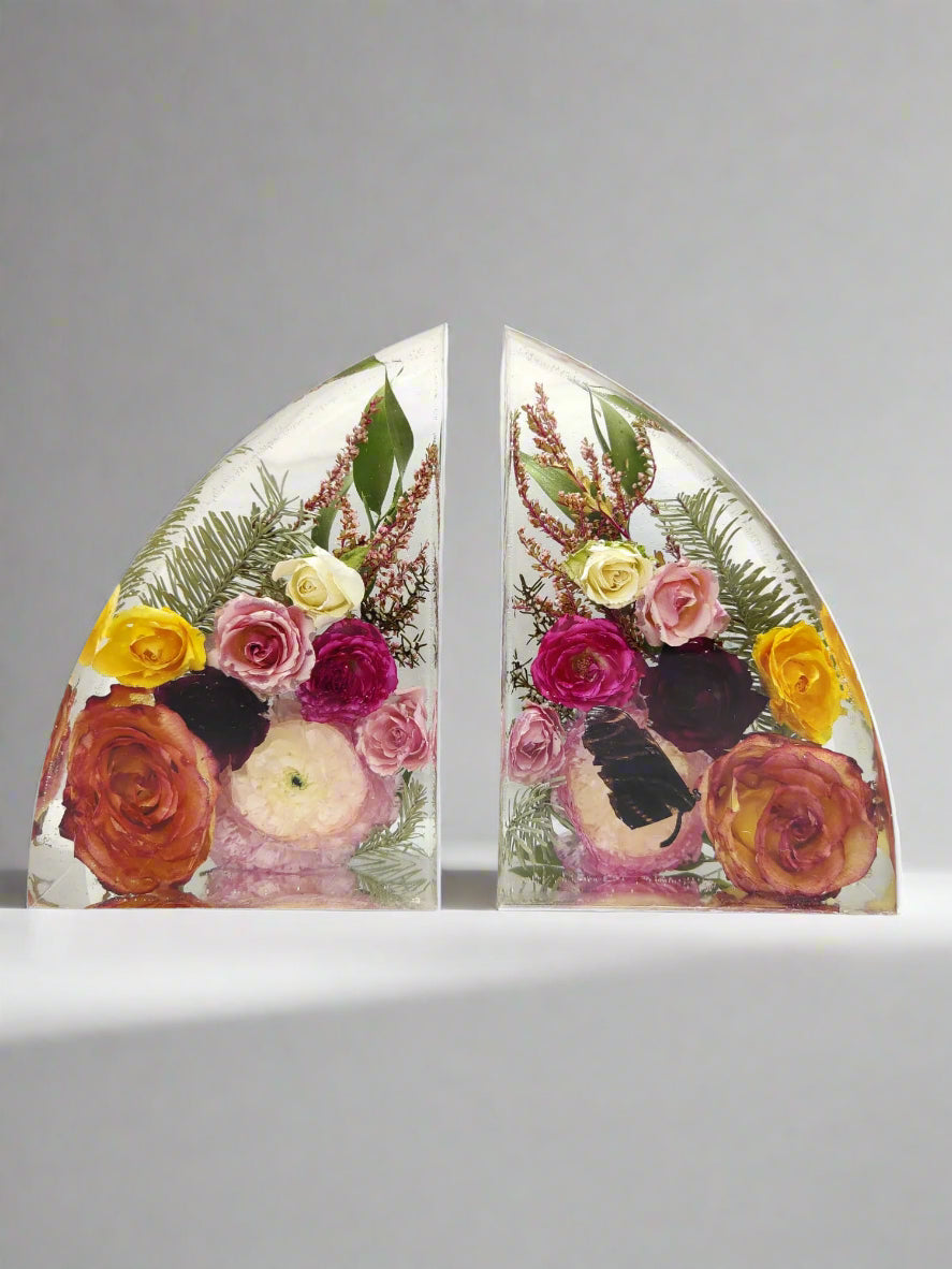 Wedding Bouquet Preservation Bookends Preserved Flower Bookends Resin Book End Flower Preservation Book Lover Gift Bookish Wedding