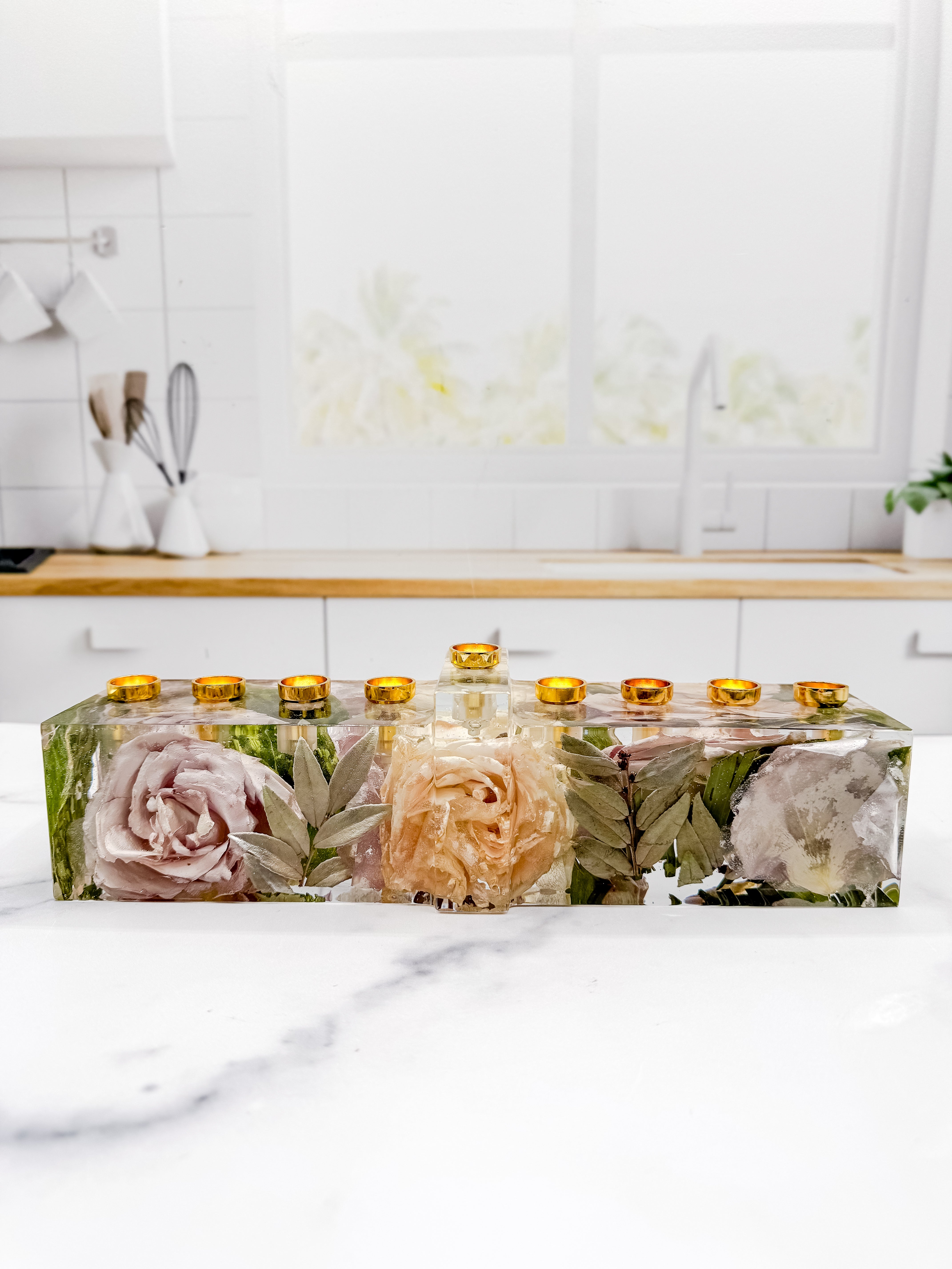 Jewish Wedding Flower Preservation Resin Menorah Gift Bouquet Preservation Floral Menorah Dried Flower Menorah Preserved Flower Wedding Gift