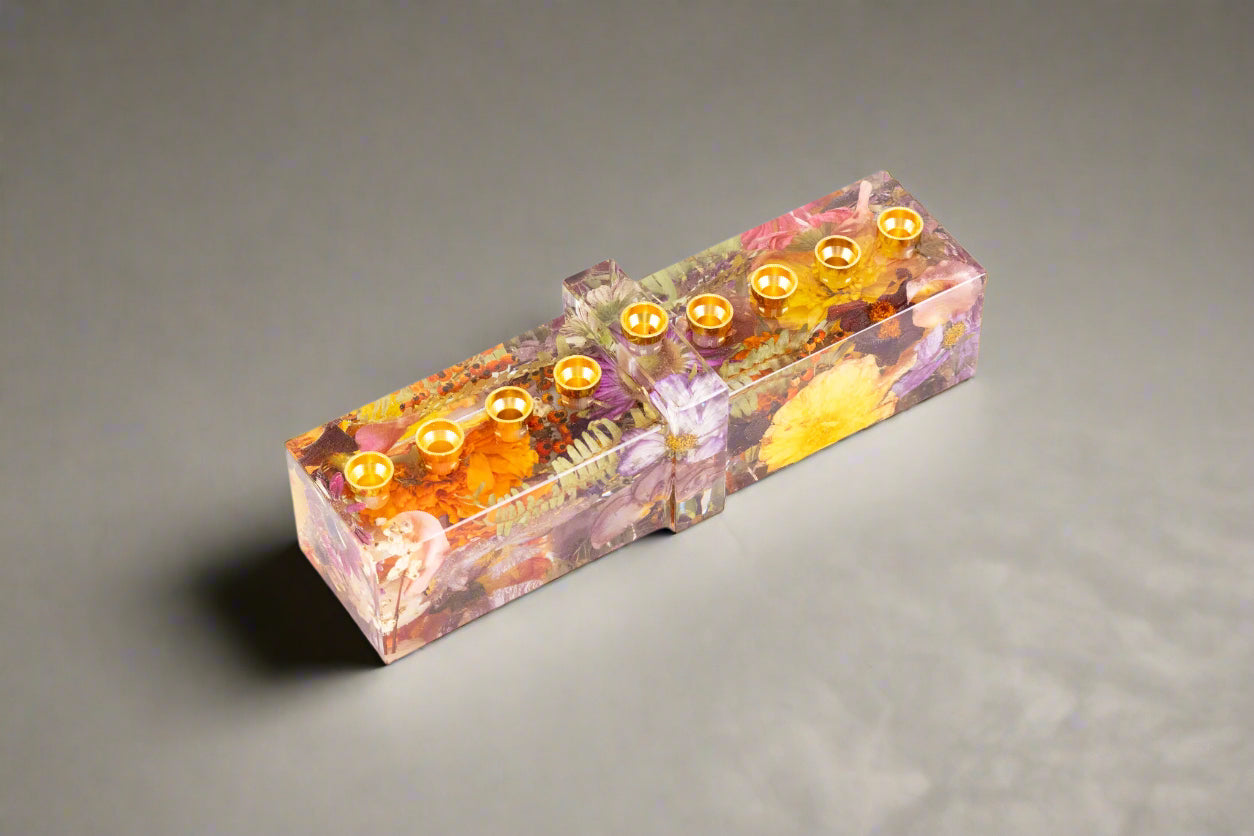 Dried Flower Menorah with Metal Candle Cups