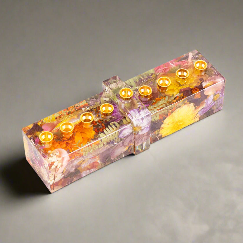 Dried Flower Menorah with Metal Candle Cups