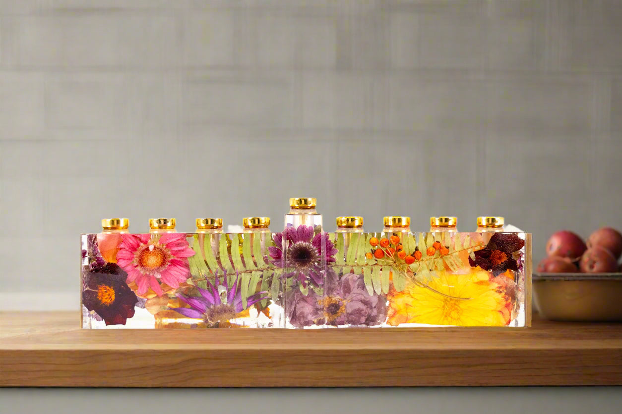 Bouquet Preservation Menorah on Countertop