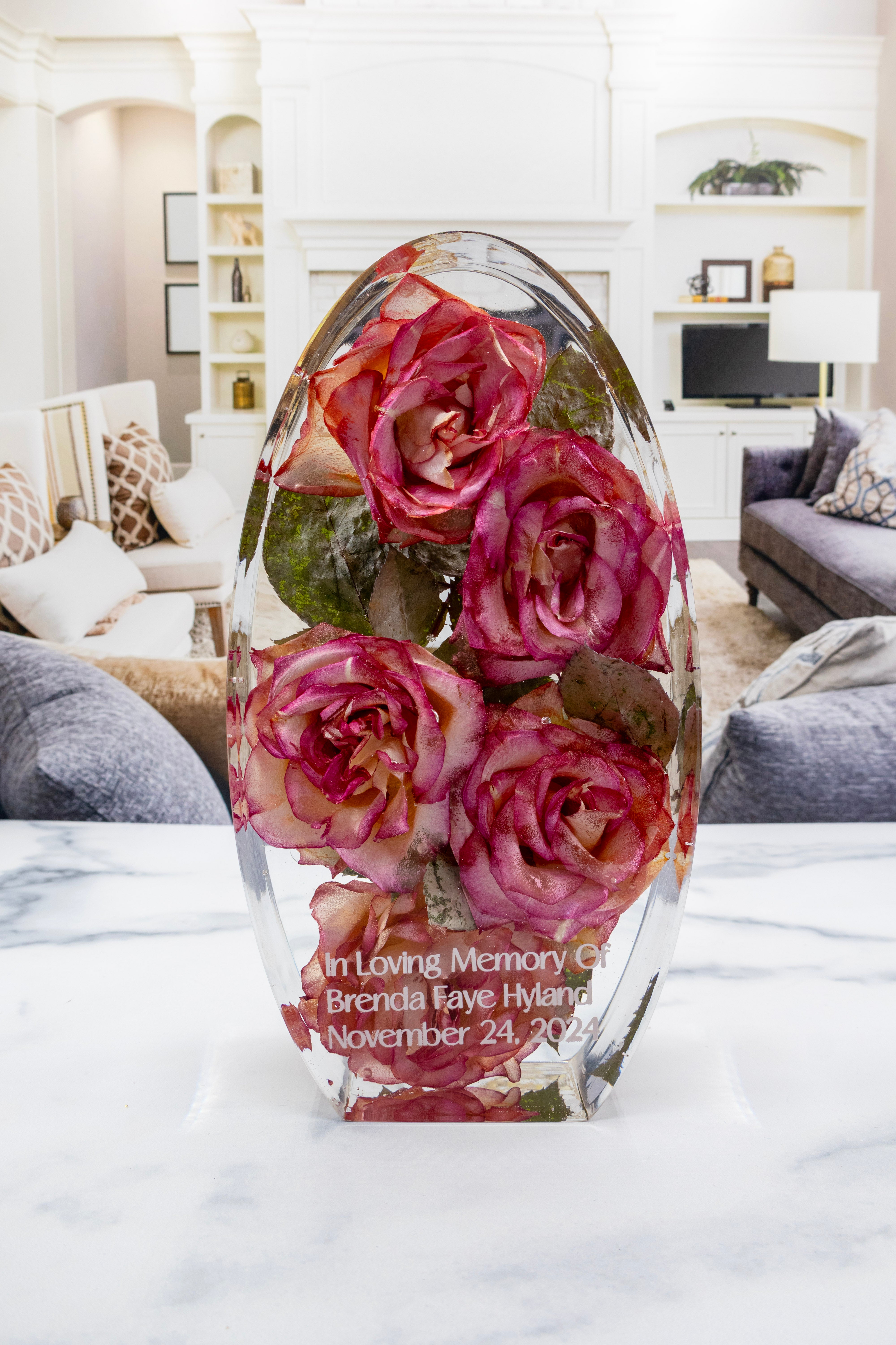 Funeral Flower Preservation Resin Oval Block Memorial Bouquet Keepsake Sympathy Flower Preservation Service Remembrance Gift Custom Tribute