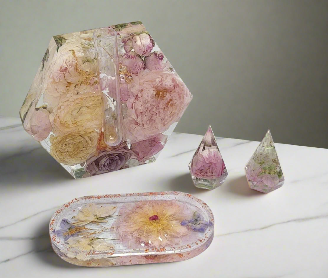 Pink Peony Bouquet Preservation Hexagon Vase