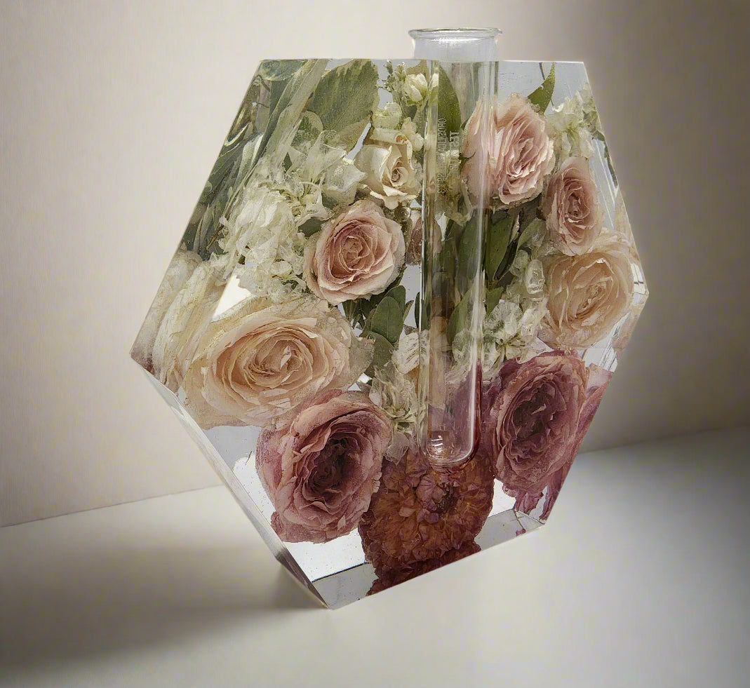 Hexagon Vase Dahlia Flower Preservation